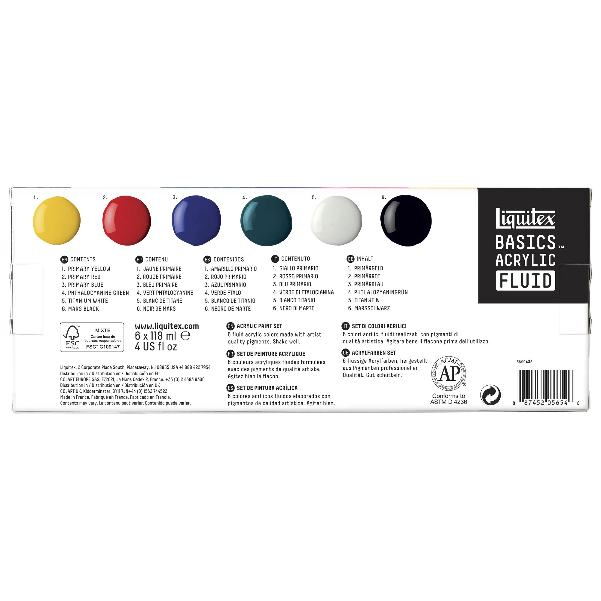 Set de 6 couleurs de 118 ml de peinture acrylique fine Basics Fluid LIQUITEX - Image 3