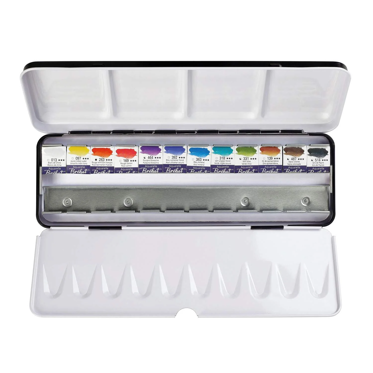 Boîte métal de 12 demi-godets peinture d'aquarelle Extra Fine Bréhat - Image 2