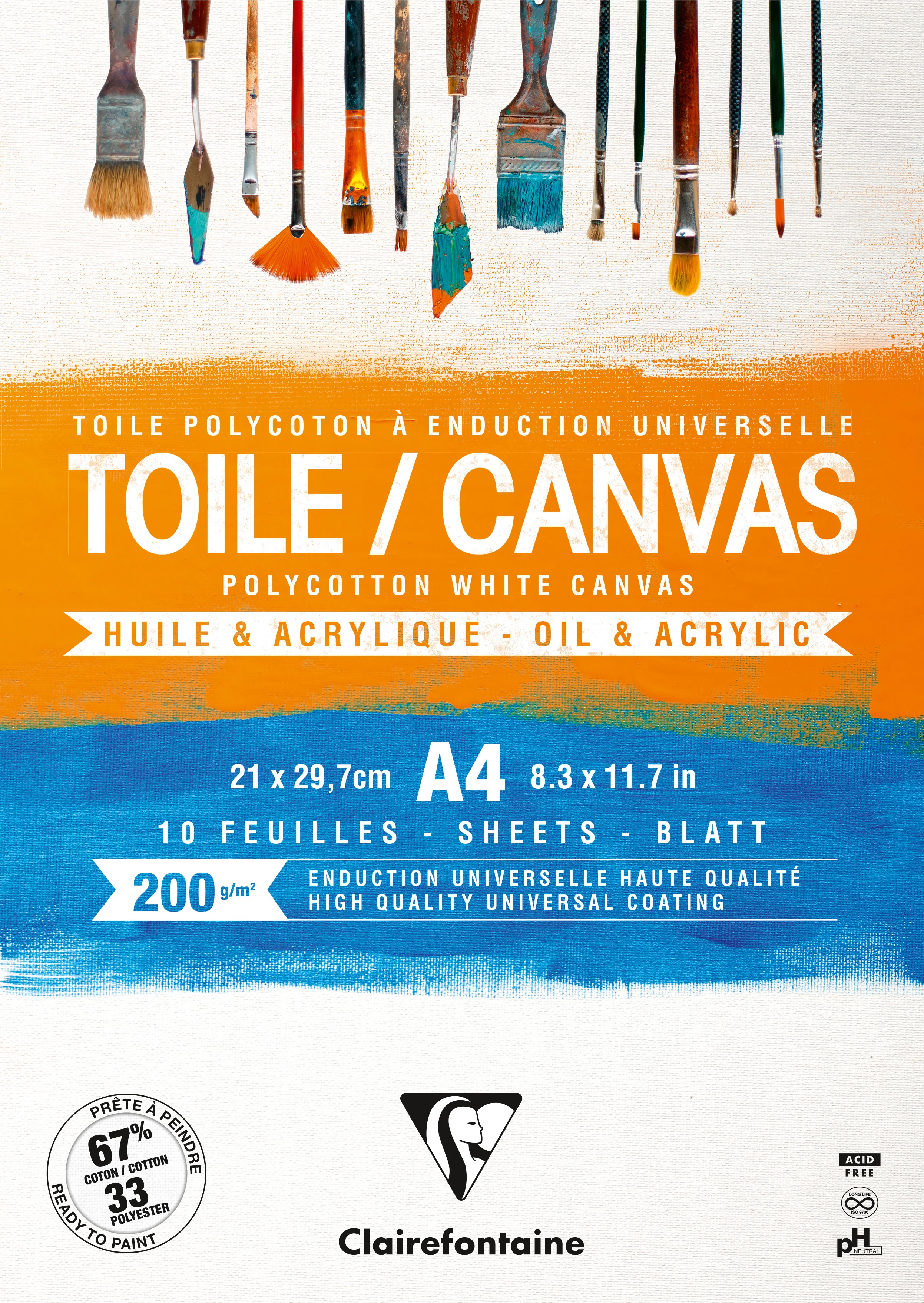 Bloc 10 feuilles toile à peindre polycoton blanc - 200g/m² - Format A4 & A3