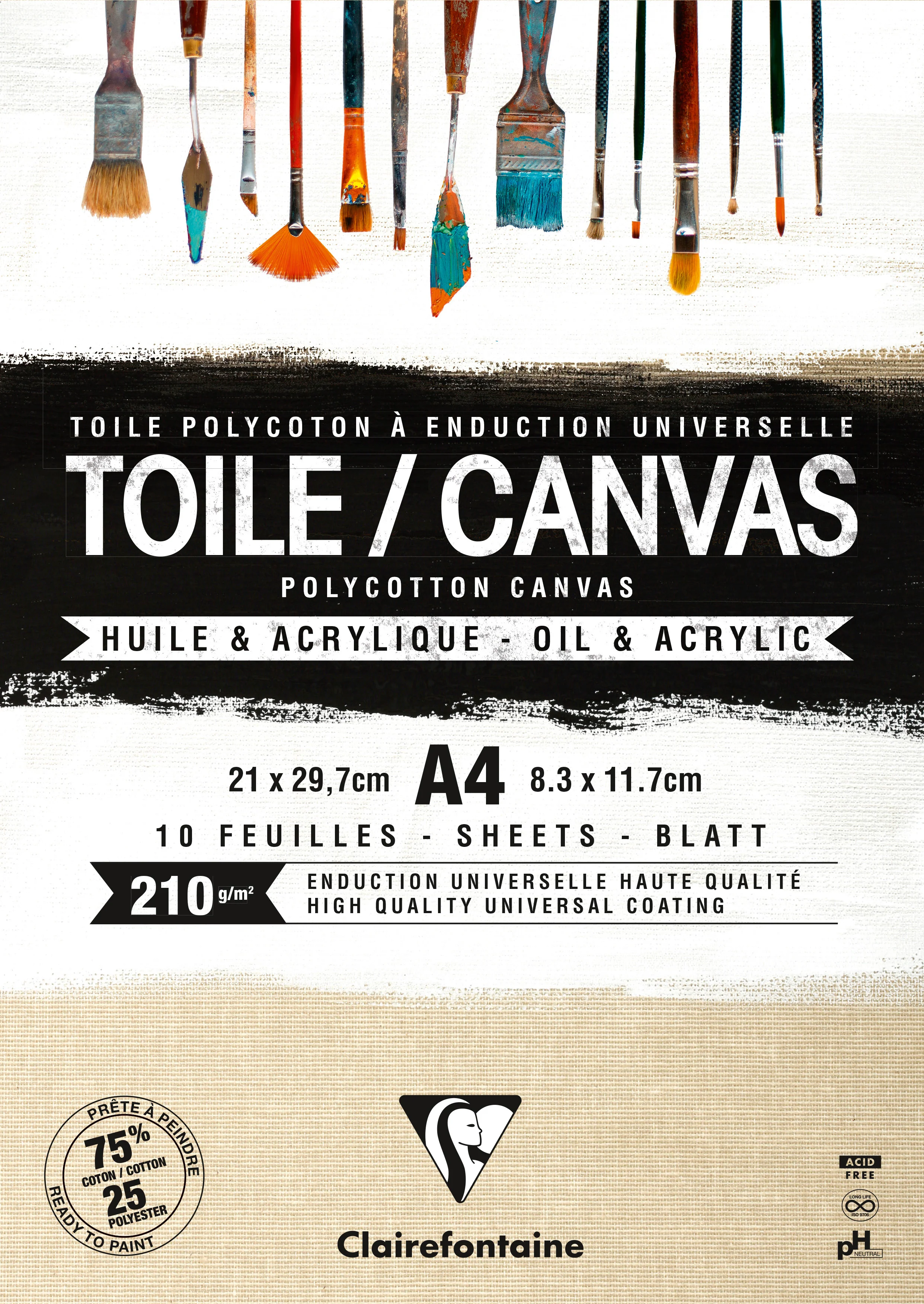 Bloc 10 feuilles toile à peindre polycoton naturel - 210g/m² - Format A4 & A3