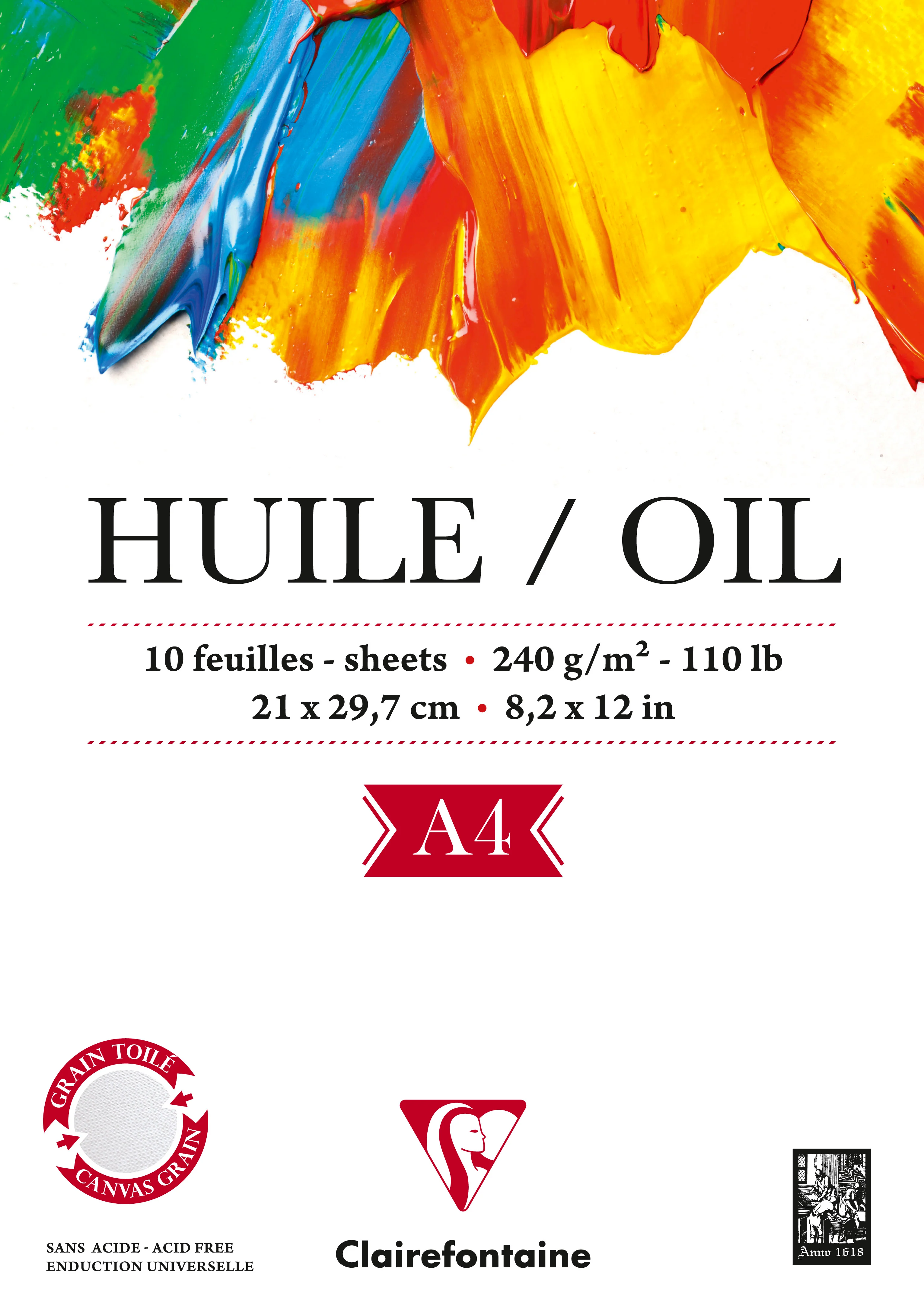 Bloc huile - 10 feuilles - 240g/m² - Collé petit côté - format A4 & A3