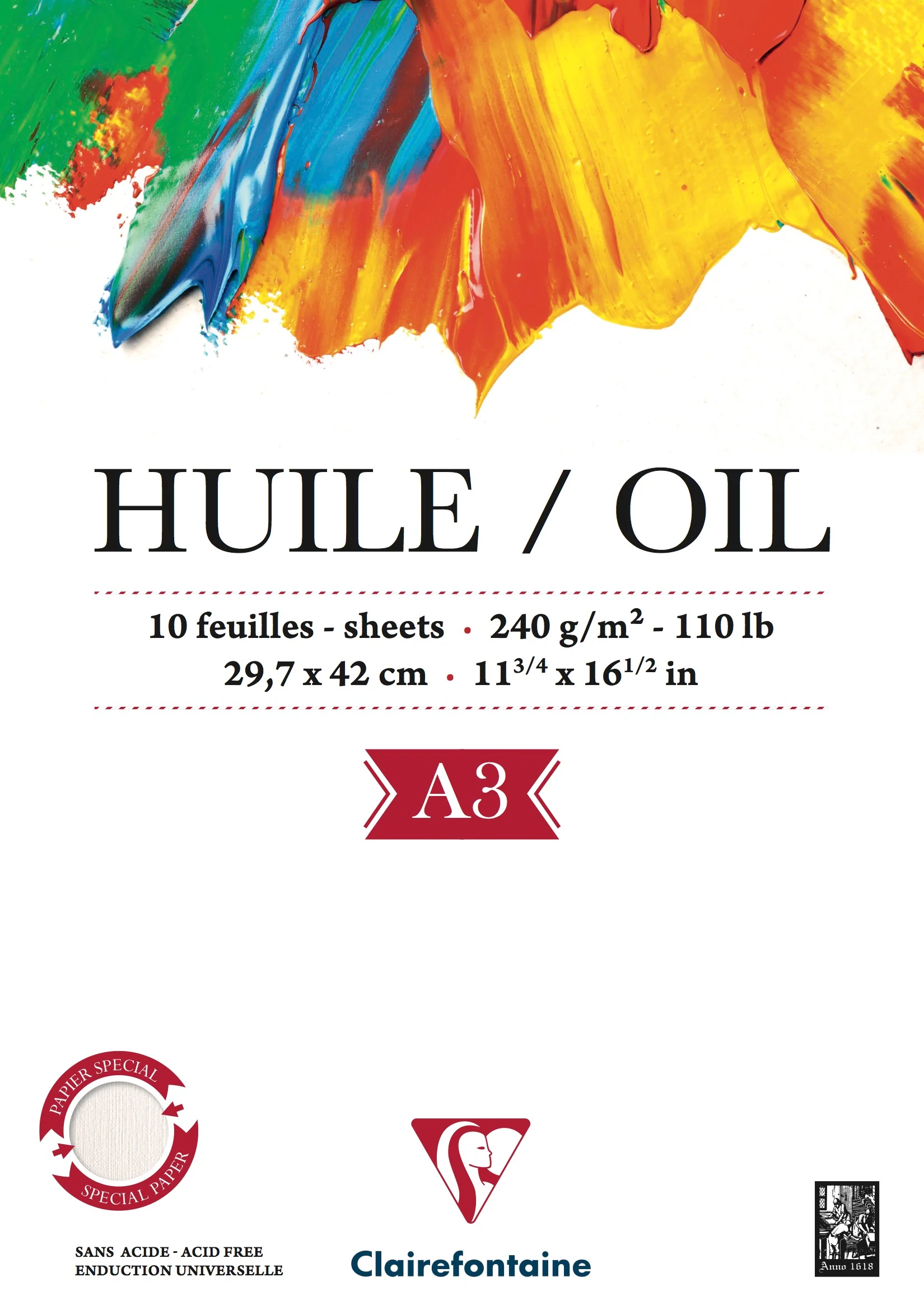 Bloc huile - 10 feuilles - 240g/m² - Collé petit côté - format A4 & A3 - Image 2