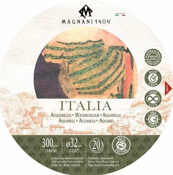 Bloc aquarelle rond diam 32 cm 100% coton Italia - 20 feuilles - Grain fin