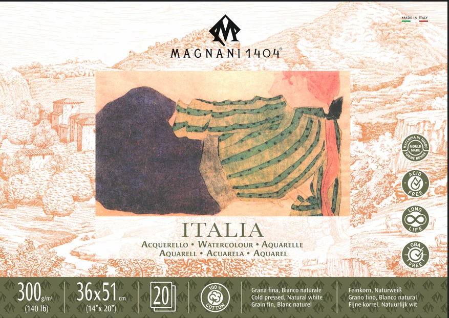 Bloc aquarelle Magnani  100% coton Italia - 20 feuilles - 300g/m² - Grain fin - Collé 4 côtés - Image 5
