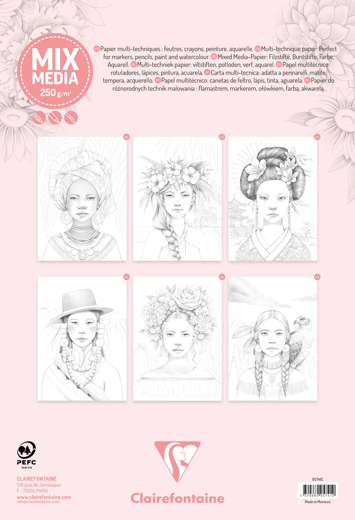 Bloc de coloriage multi-techniques de 20 feuilles A4 250g, Les femmes - Image 10