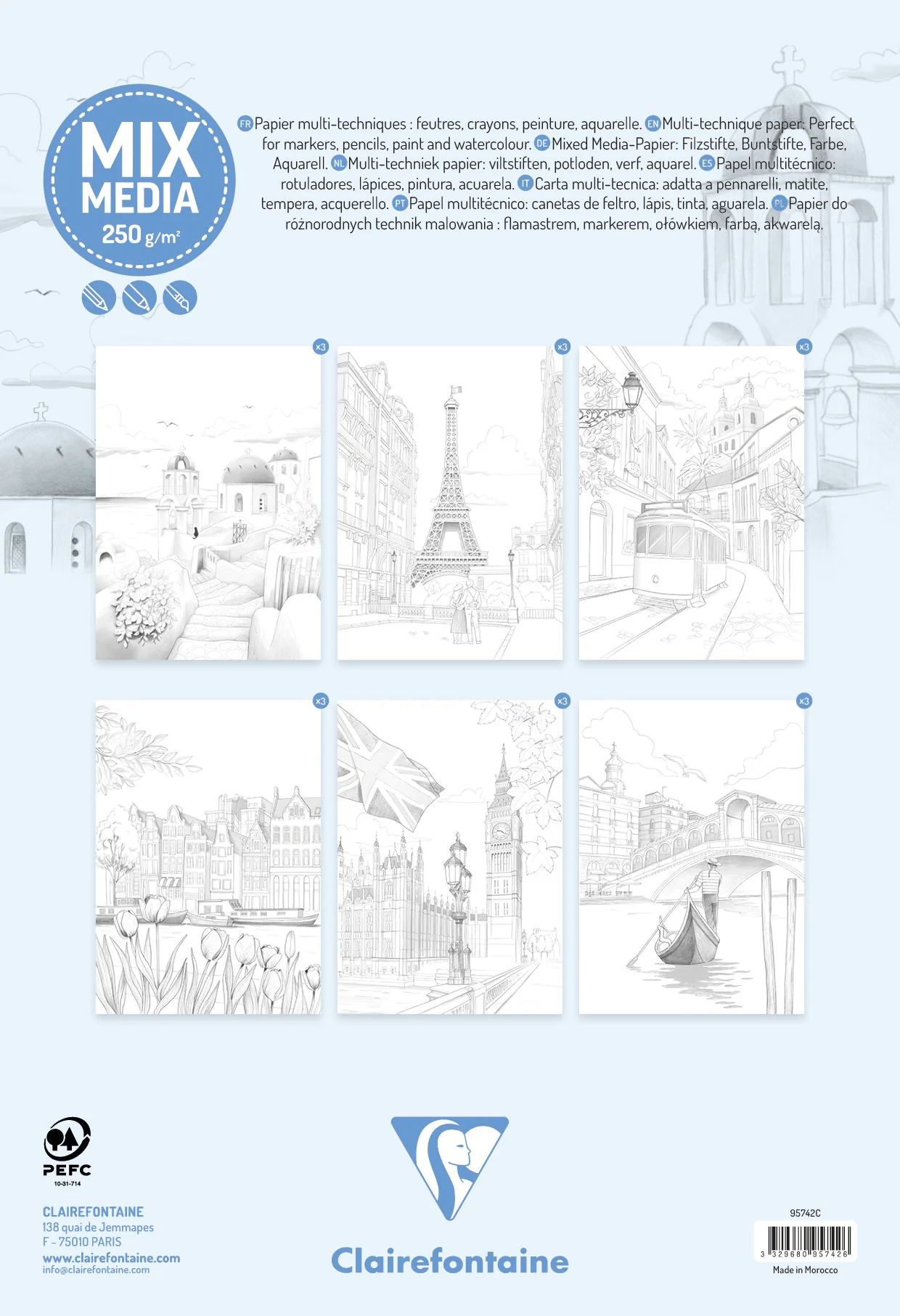 Bloc de coloriage multi-techniques de 20 feuilles A4 250g, Les villes - Image 10