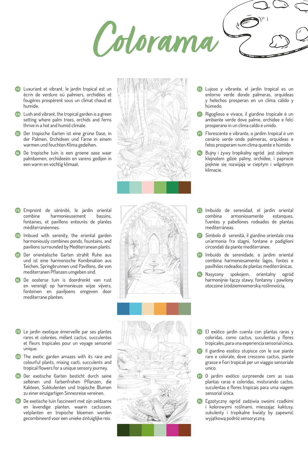 Bloc de coloriage multi-techniques de 20 feuilles A4 250g, Les jardins - Image 2
