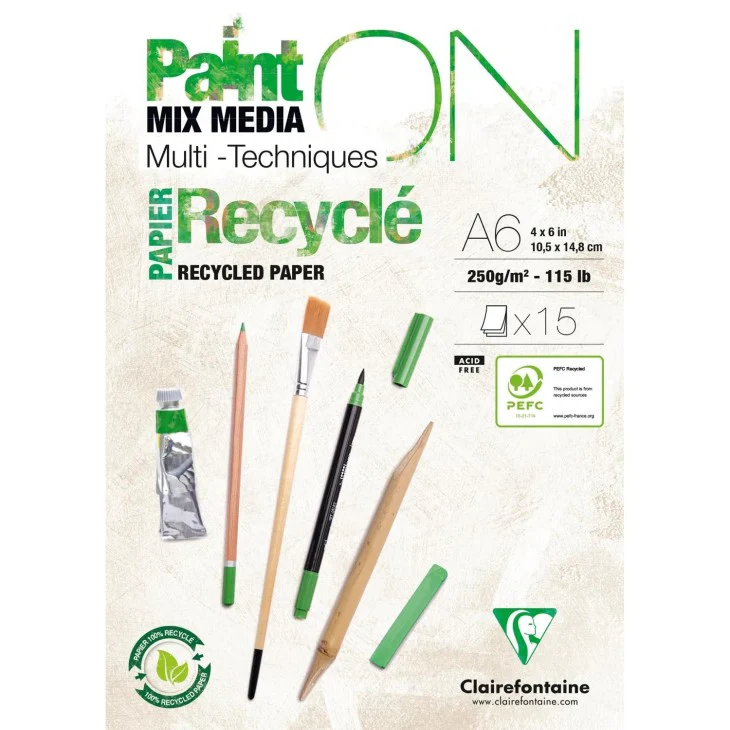 Bloc Paint-On encollé - 15 feuilles papier recyclé - 250gr/m² - A6