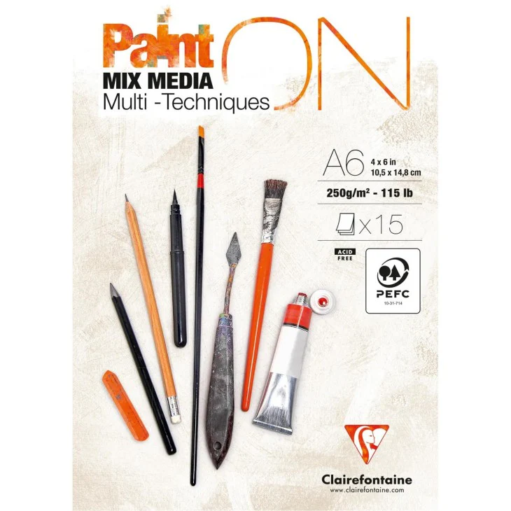 Bloc Paint-On encollé - 15 feuilles blanches - 250gr/m² - A6