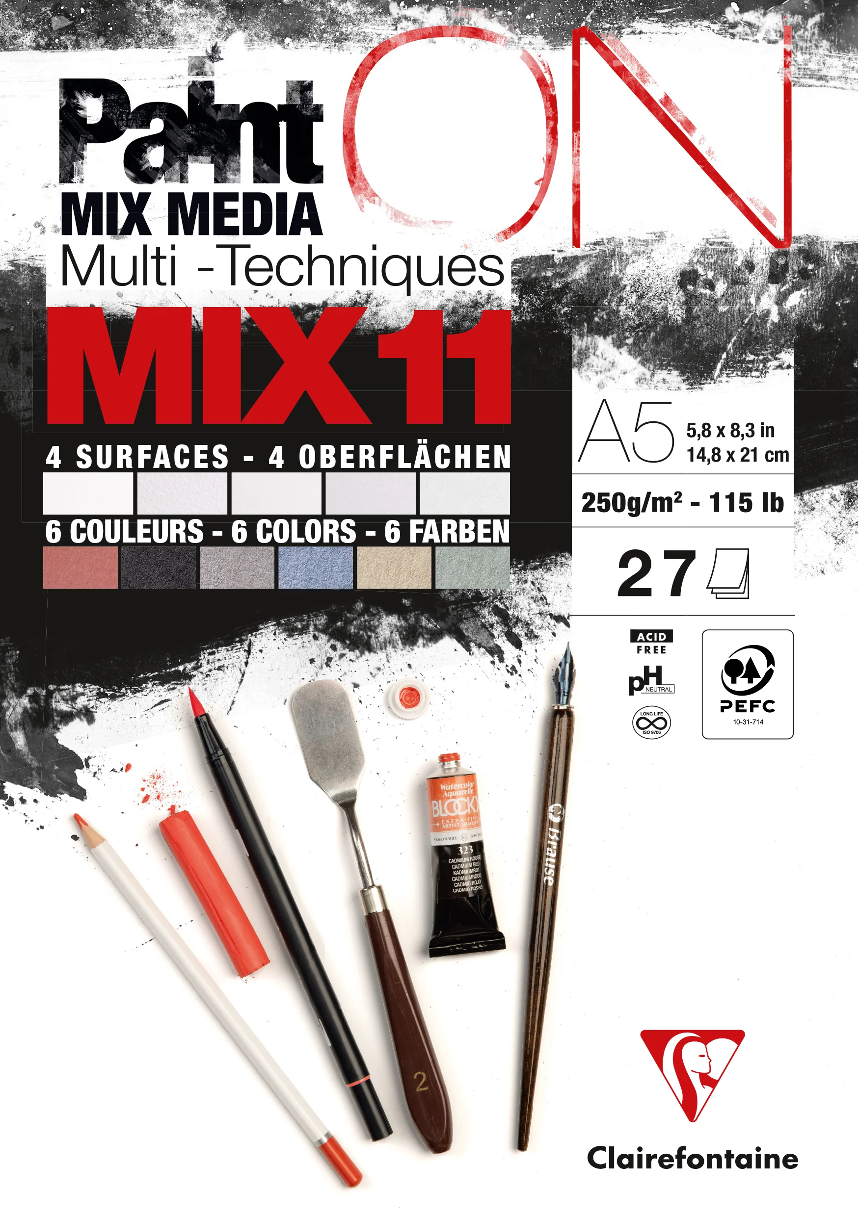 Bloc PaintON MIX11 - 27 feuilles assorties  A5 250g - Clairefontaine
