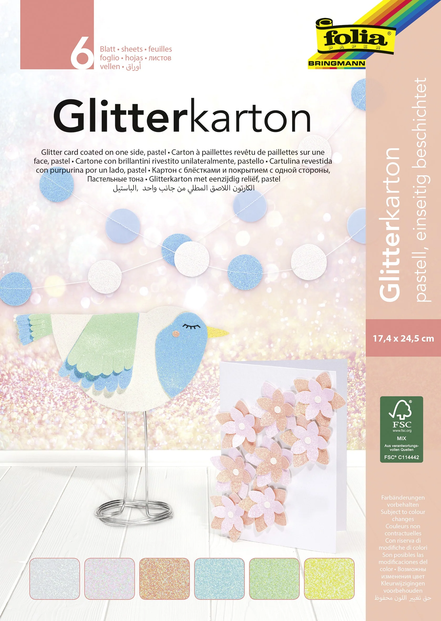 Bloc papier pastel pailleté 17x24,5 cm - 6 feuilles assorties