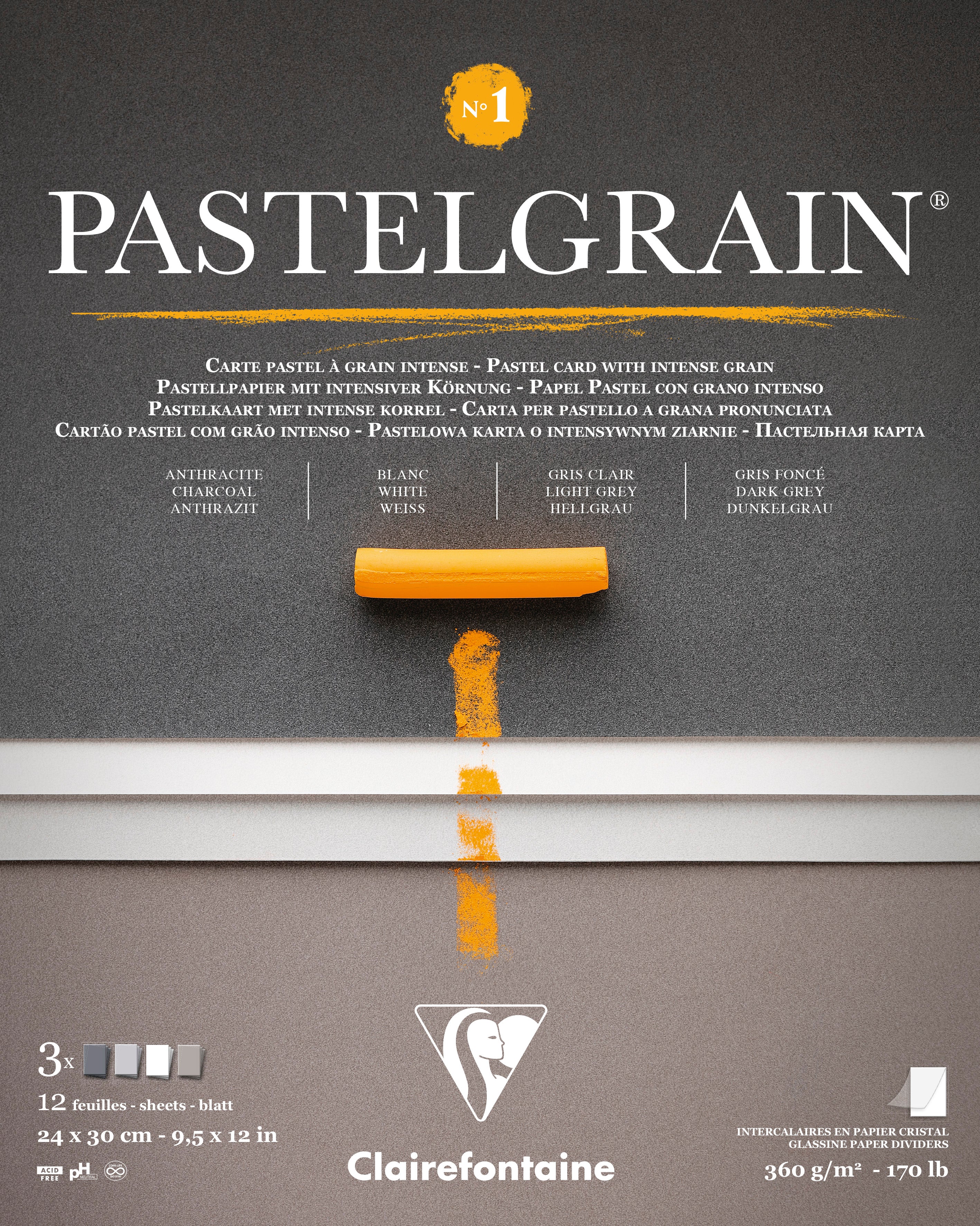 Bloc PastelGrain n°1 - 12 feuilles - 360gr - Assortiment teintes grises - 3 formats - Image 2