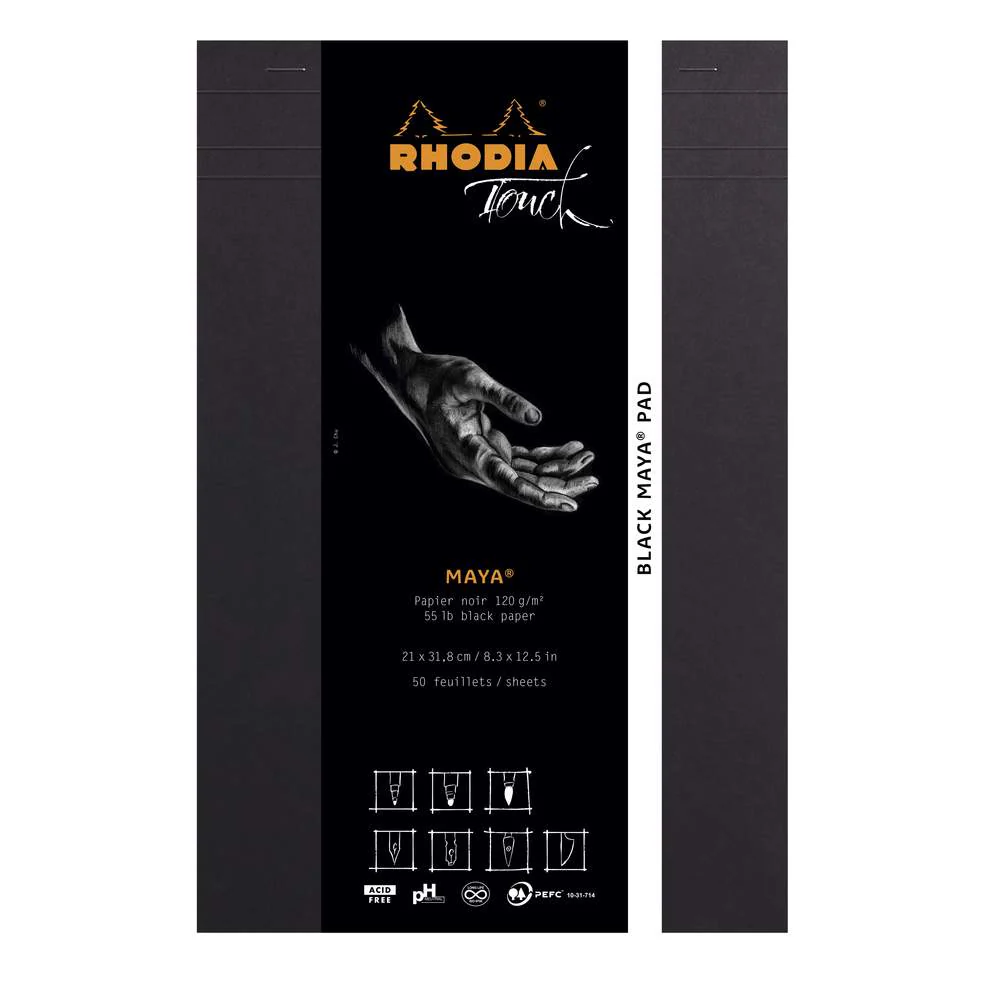 Bloc Rhodia Touch Noir Maya A4+/A5-50 feuilles-120g portrait - Image 3