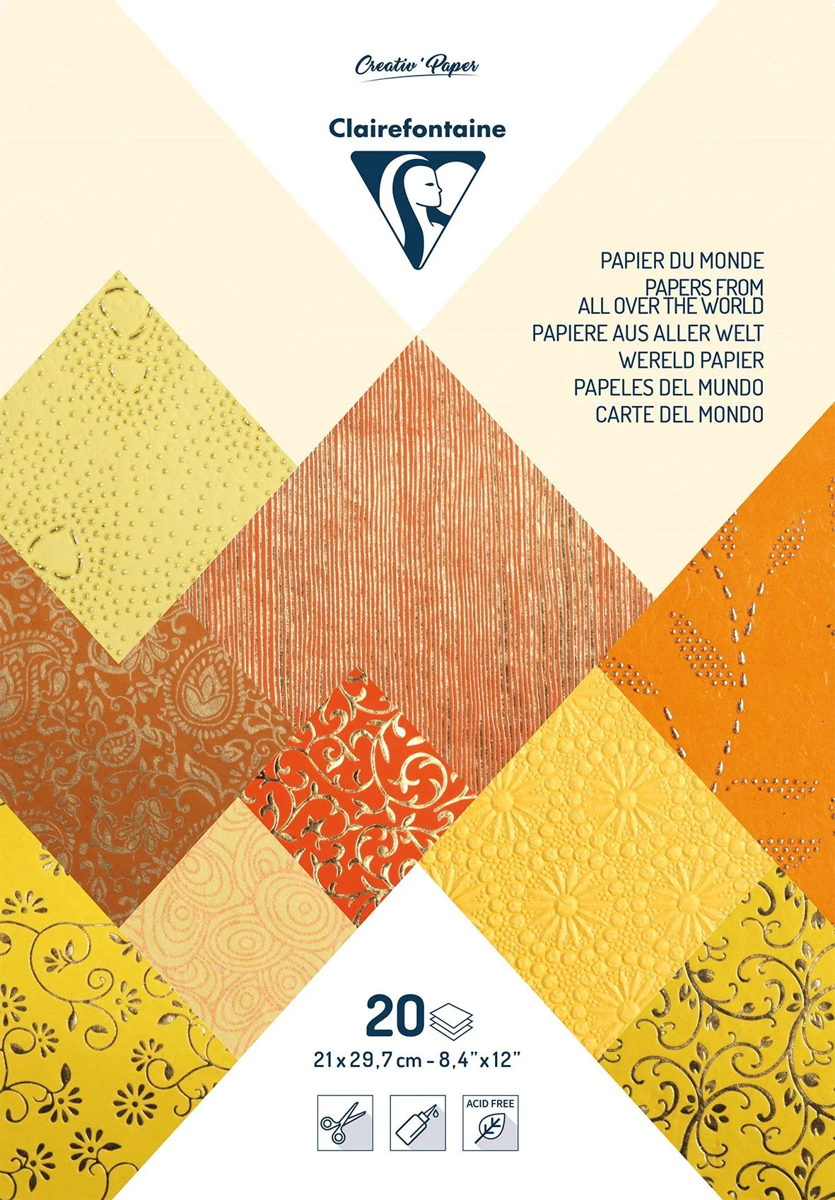 Blocs papiers du Monde 20 feuilles A4 80g/m² Jaune / Or