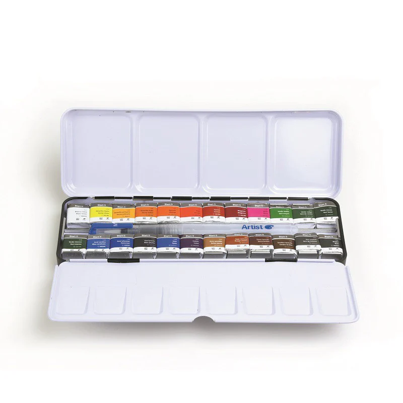 Boîte Métal de peinture aquarelle Fine Start 24 1/2 godets