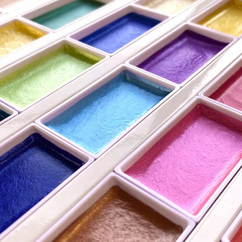 Boîte de 24 godets assortis de peinture aquarelle GANSAÏ couleurs métalliques - Série limitée - Image 2