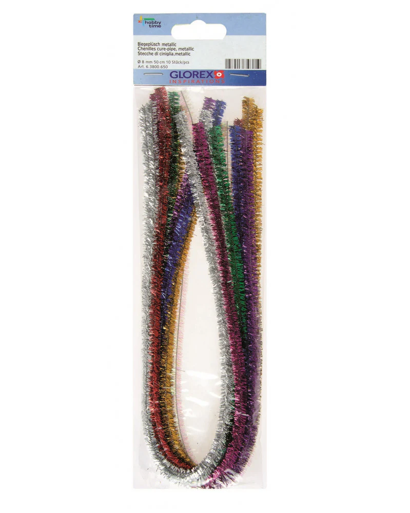 Chenille cure-pipe métallique 50cm, 10pcs couleurs assorties