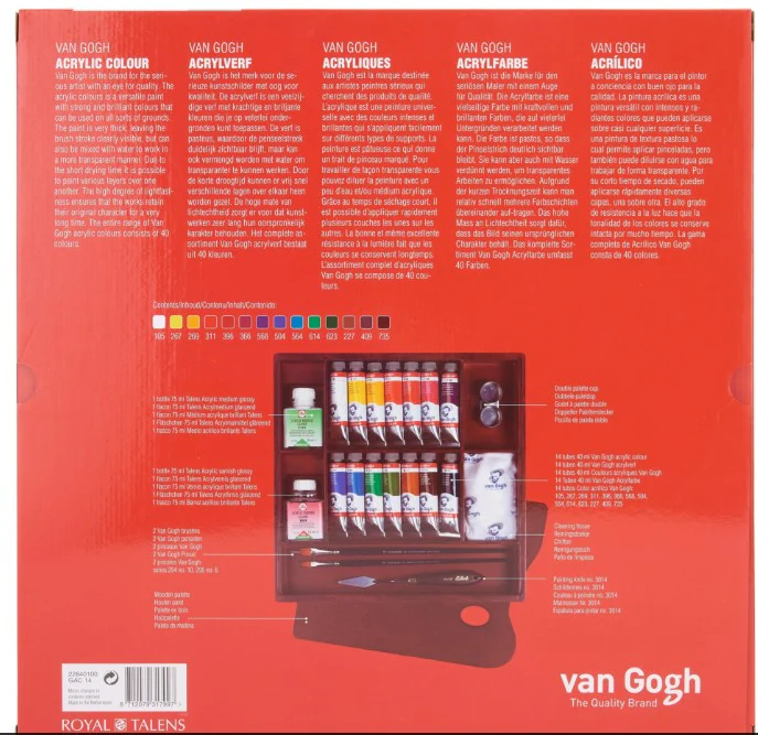 Coffret bois acrylique Van Gogh Inspiration - 14 x 40 ml & accessoires - Image 3