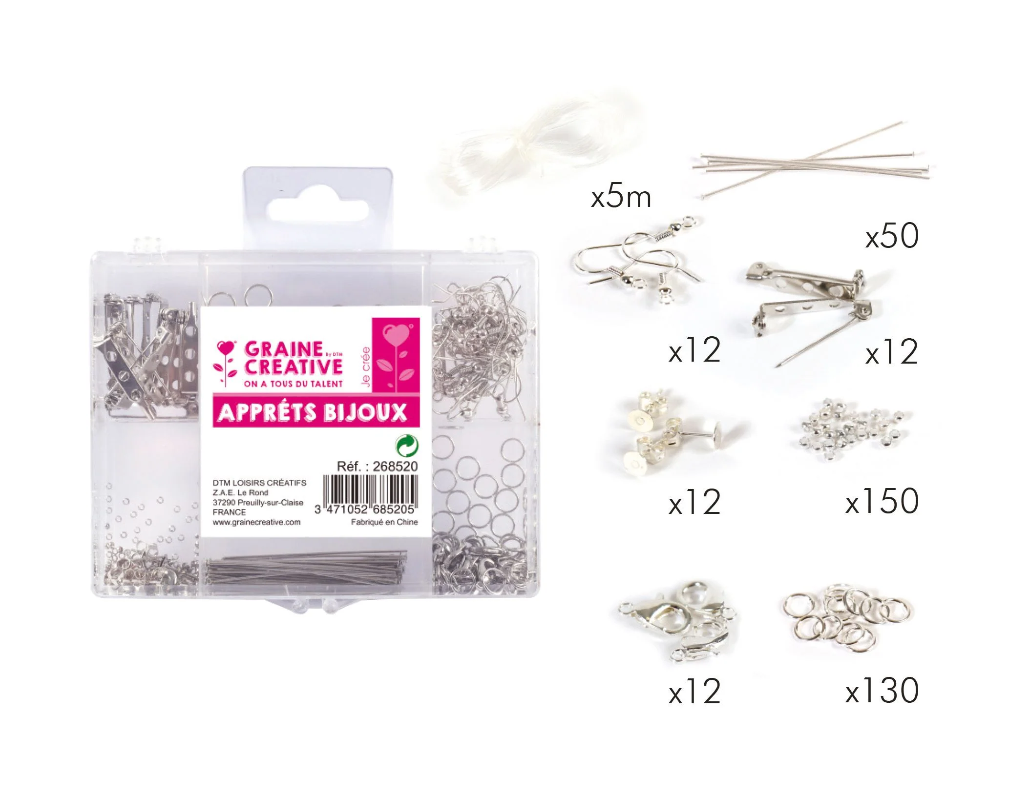 Coffret d'apprêts bijoux couleur argent - 407 pèces - Image 2