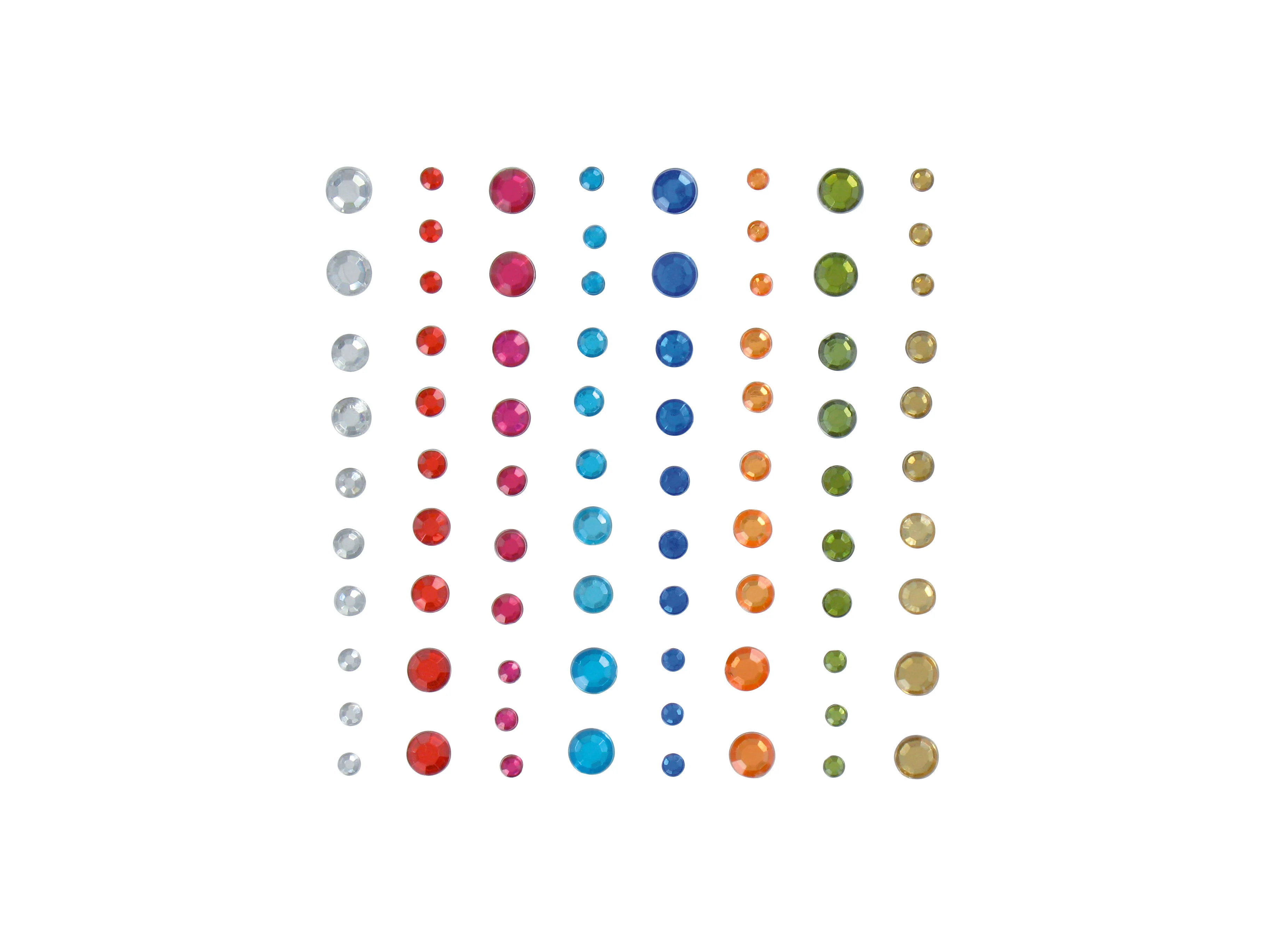 80 pierres strass rondes adhésives 8 couleurs - diamètres assortis