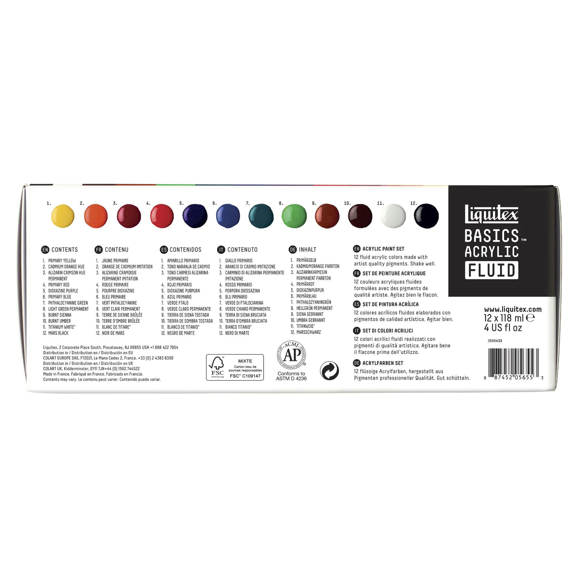 Set de 12 couleurs de 118ml de peinture acrylique fine Basics Fluid LIQUITEX - Image 3
