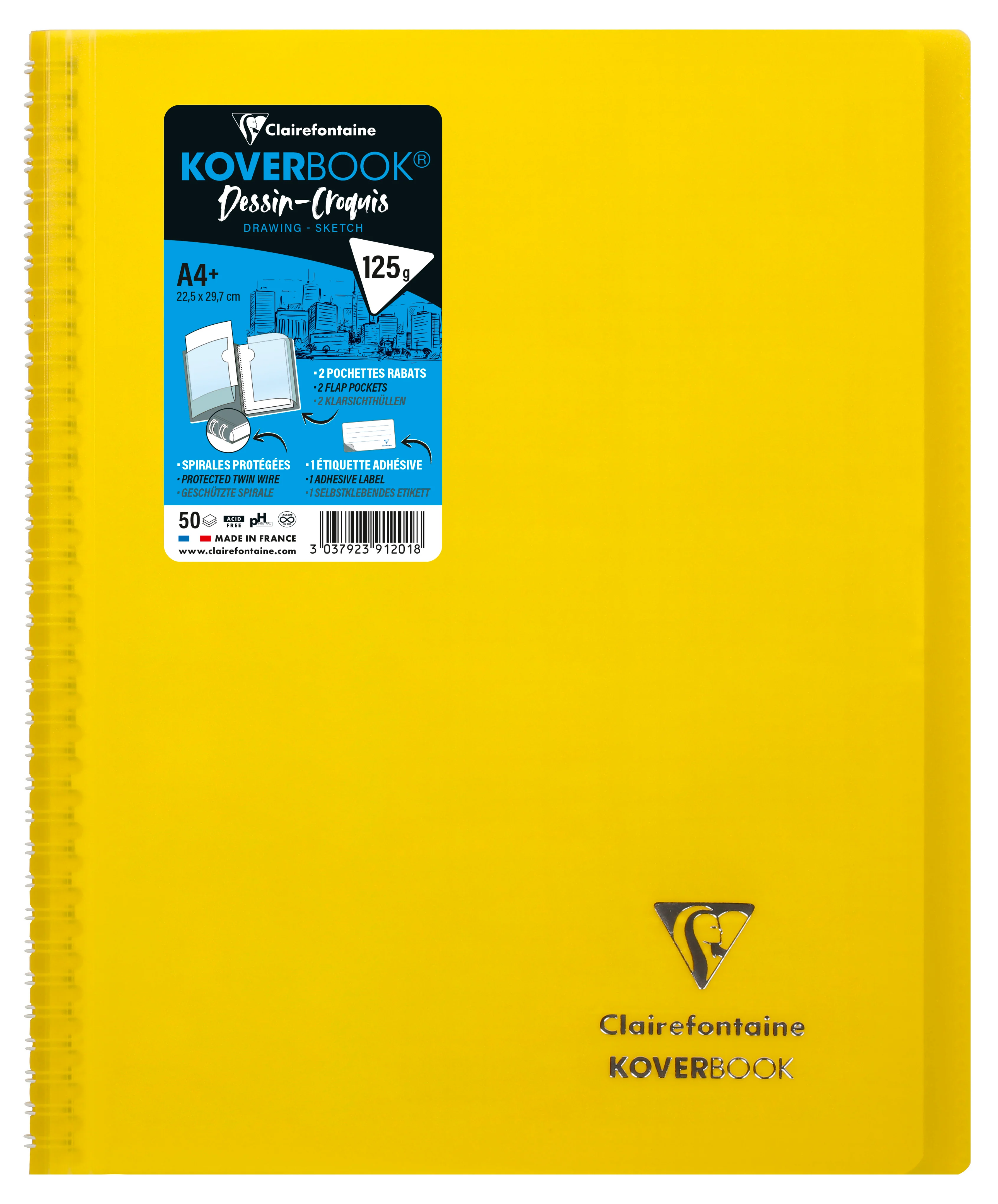 Carnet dessin/croquis KOVERBOOK reliure intégrale enveloppante A4+/100 pages papier blanc 125gr couverture polypropylène - Image 6
