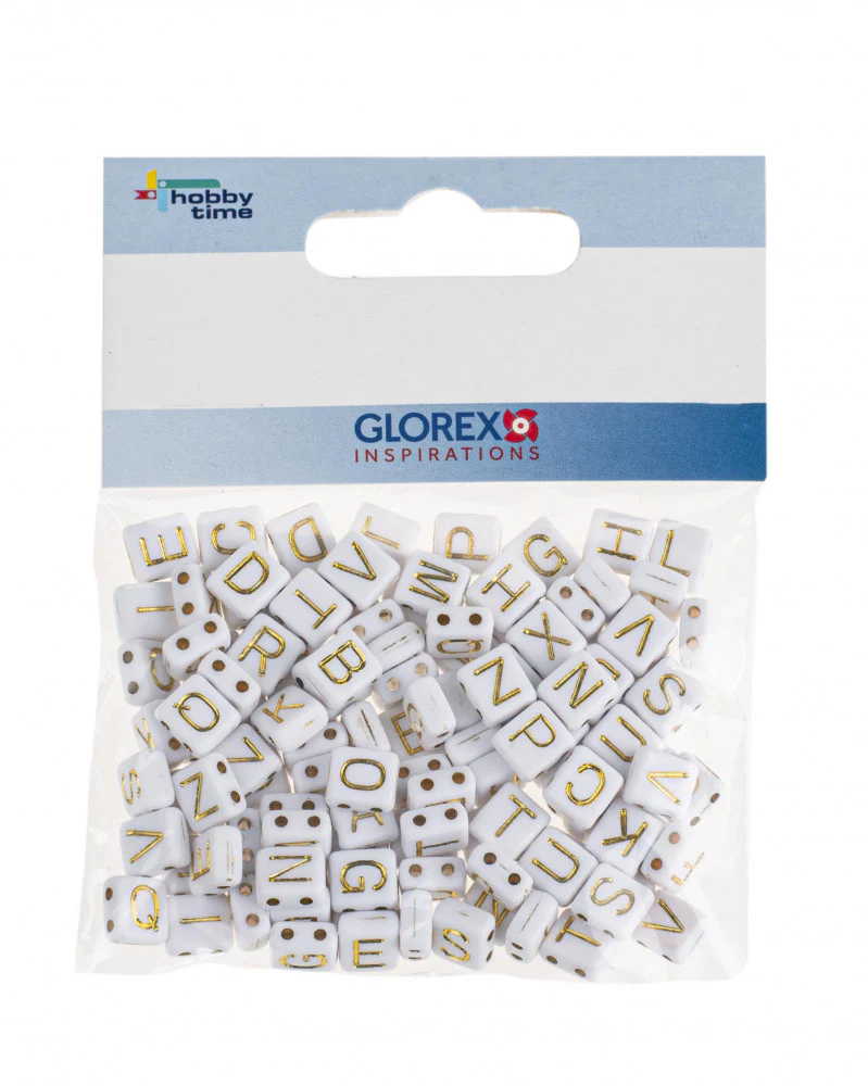 Perles cubes en plastique avec trou alphabet blanc/or - Image 2