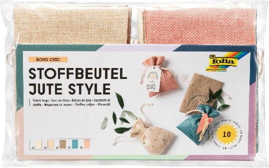Sac toile de jute naturelle 10 x 13,5 cm - 10 couleurs assorties
