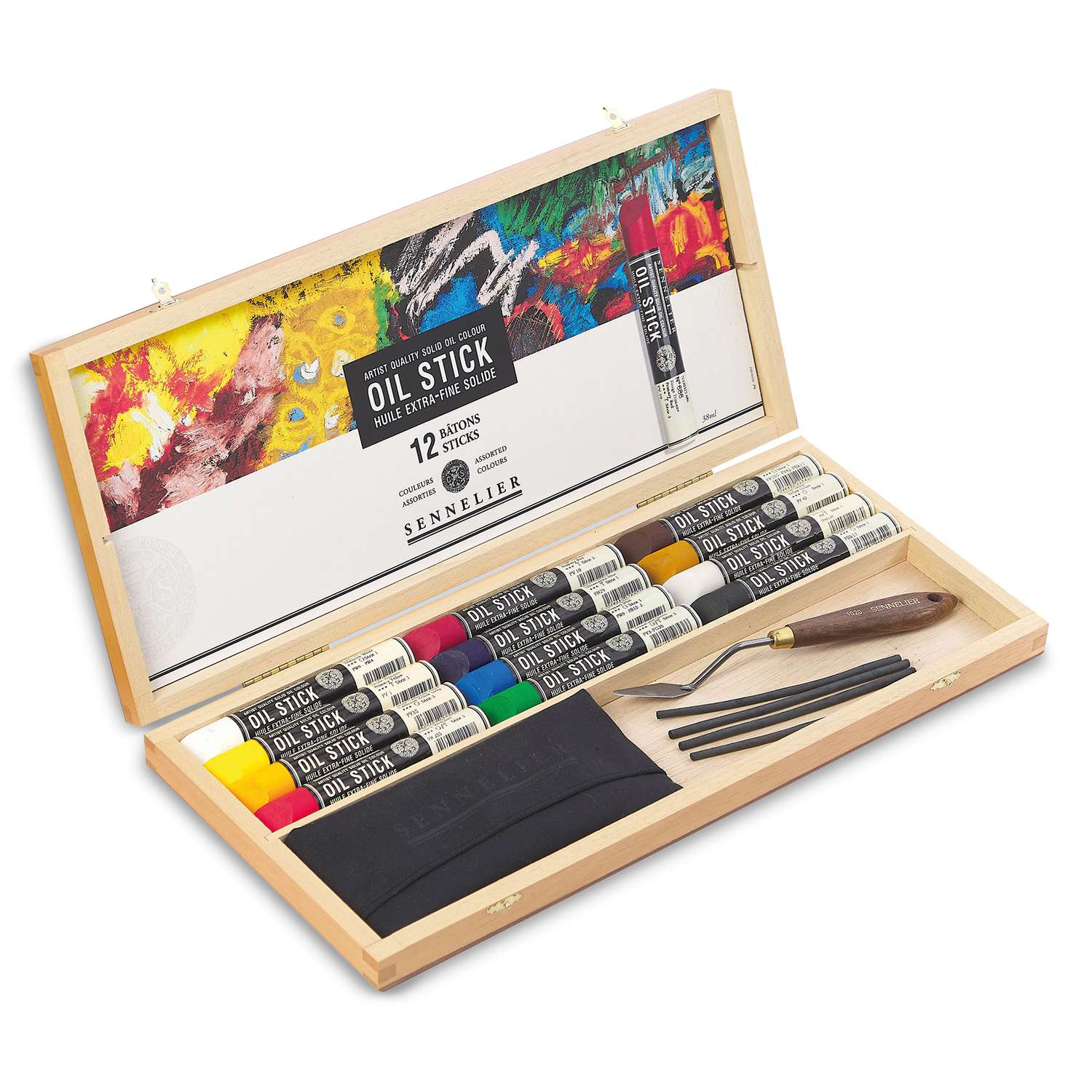 Coffret bois 12 Oil Stick 38 ml couleurs assorties + accessoires - Image 2