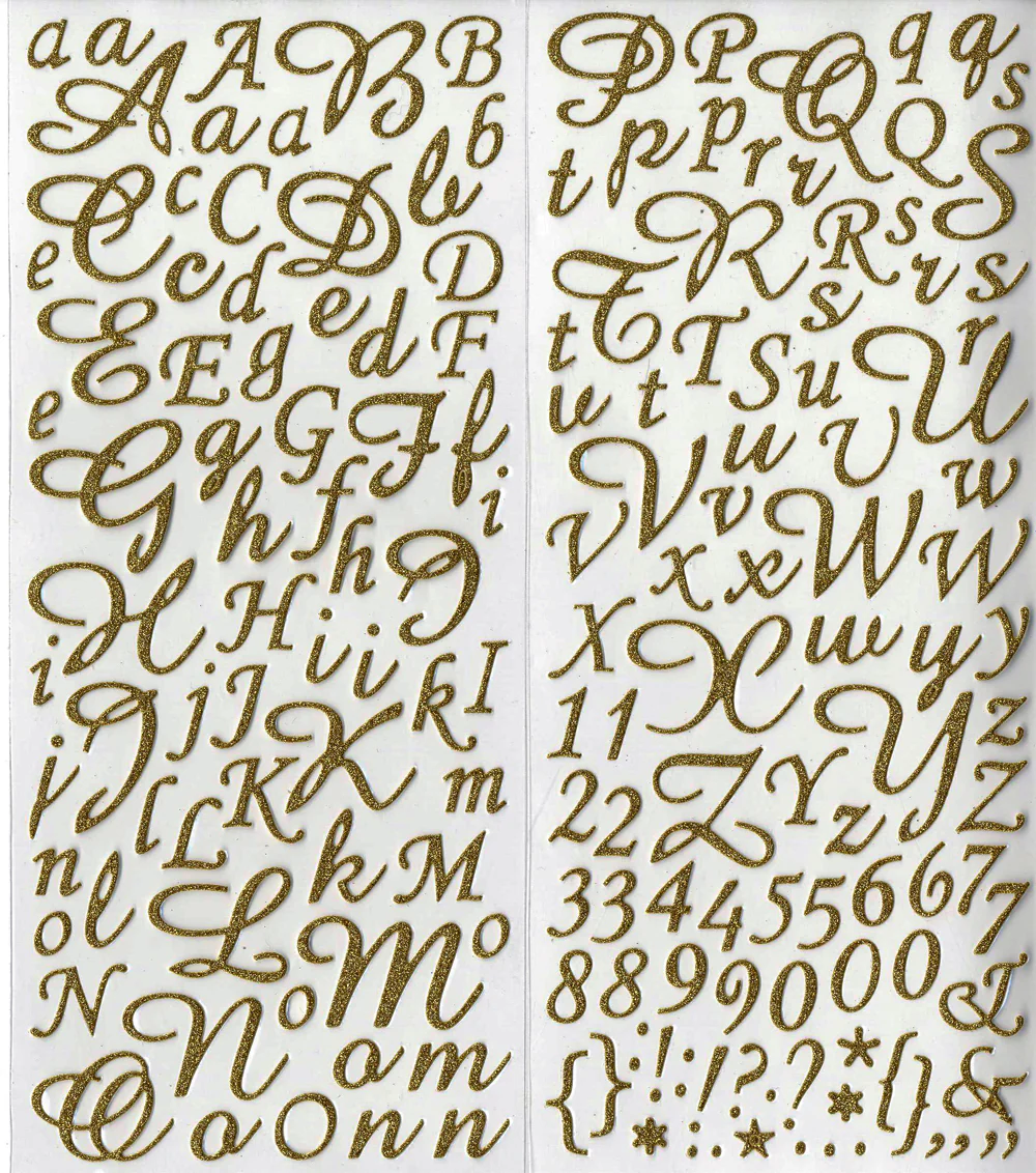Alphabet Stickers feutrine pailletés Or - 177 pièces