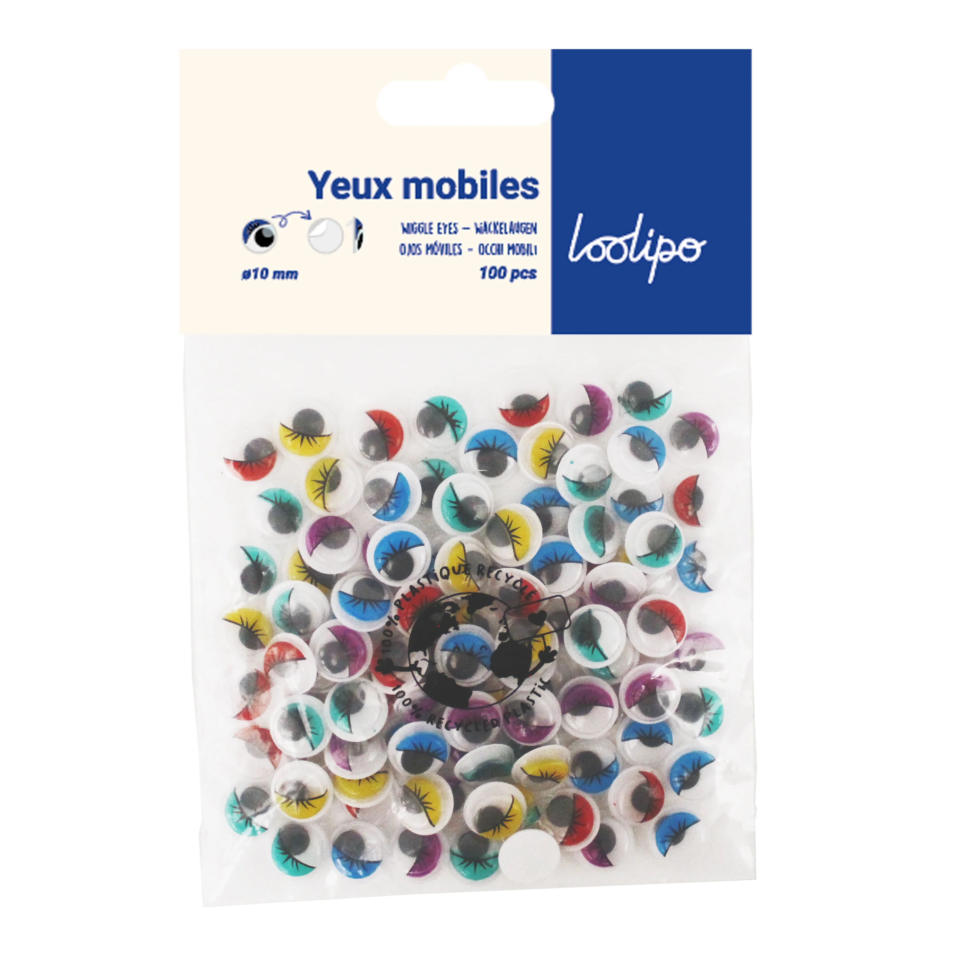 Yeux mobiles adhésifs couleurs avec cils - Image 2