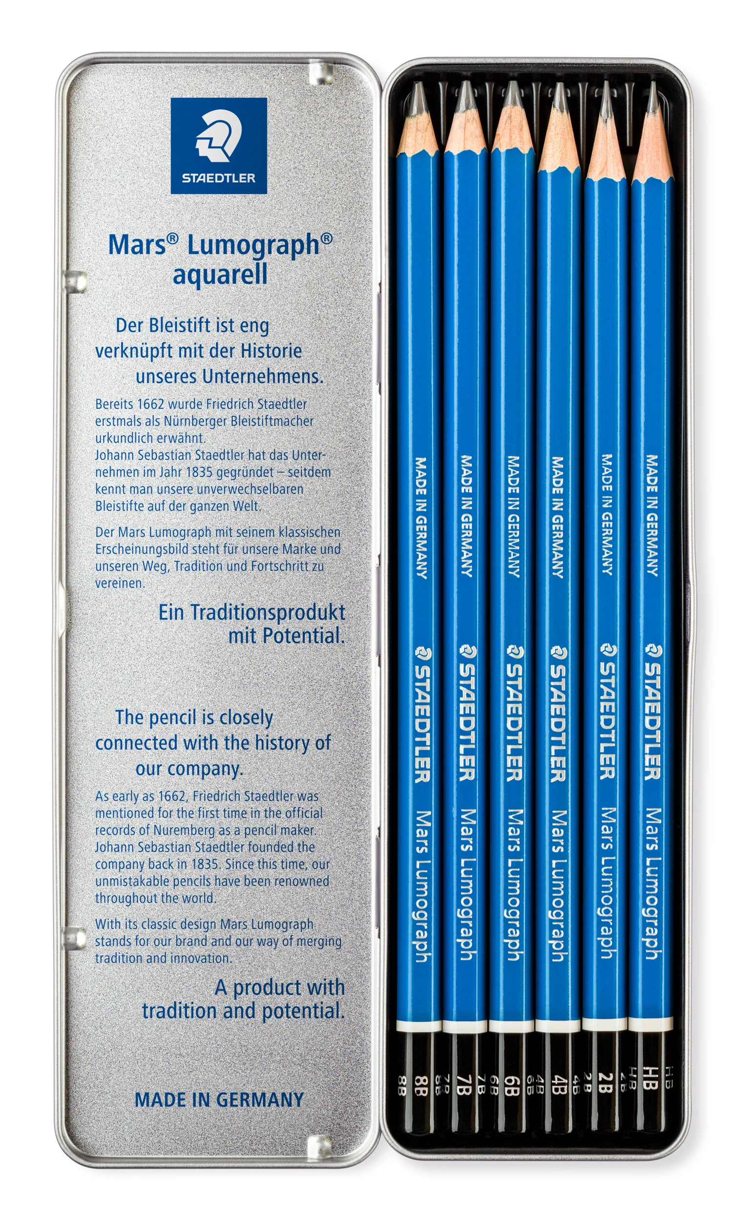 STAEDTLER - Crayons graphite - Mars Lumograph 100 - Boîte métal 6 crayons graphite assortis (8B, 7B, 6B, 4B, 2B, HB) - 100 G6 - Image 2