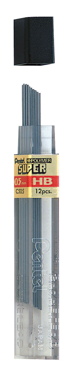 Etui de 12 mines graphite Hi-polymer SUPER diamètre 0,5 mm. HB