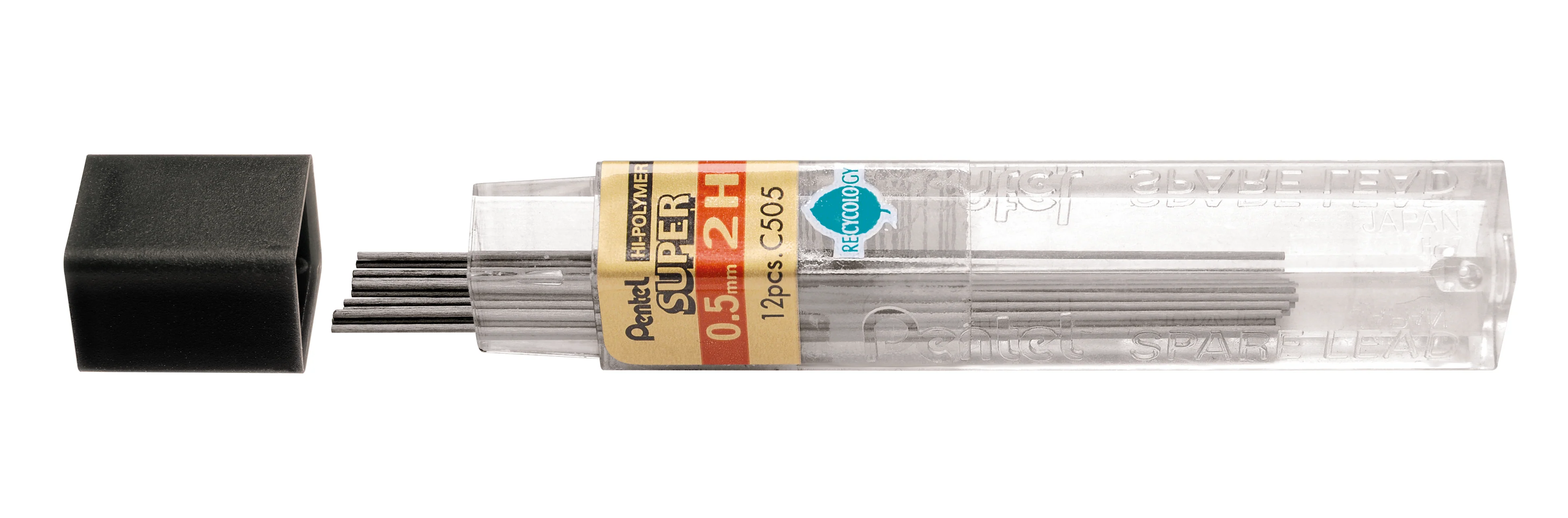 Etui de 12 mines graphite Hi-polymer SUPER diamètre 0,5 mm. 2H