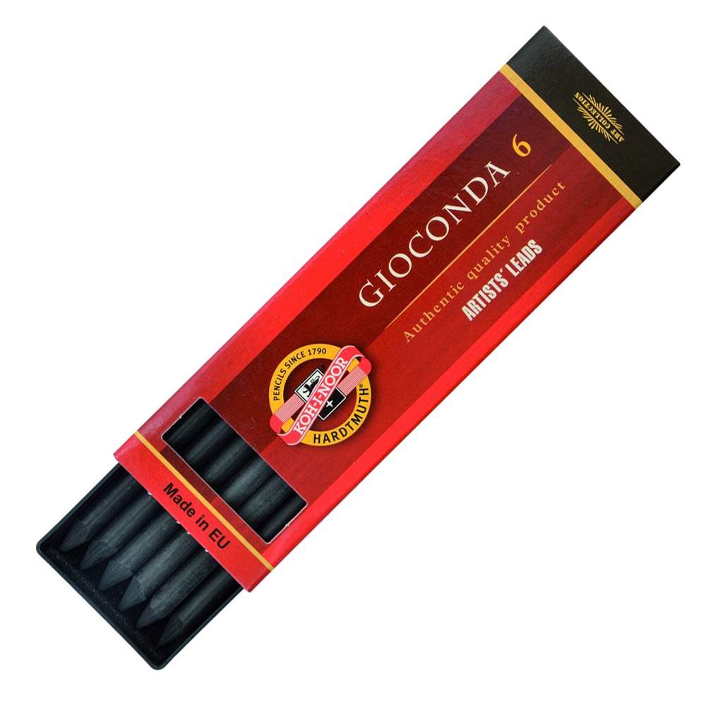 Etui de 6 mines diam 5.6 mm Fusain n°1 tendre, 2 moyen ou 3 dur