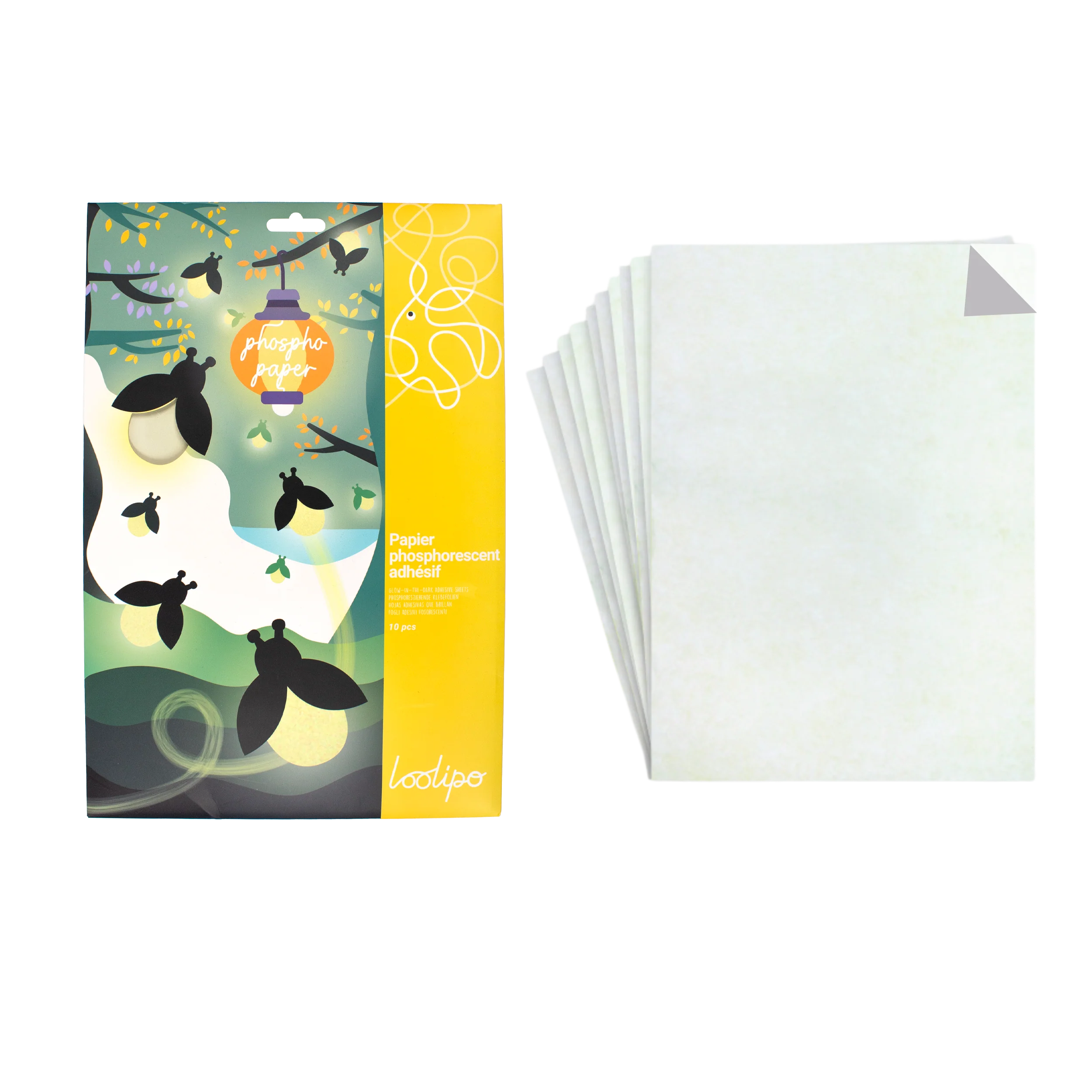 Feuilles cartonnées phosphorescentes adhésives - X10