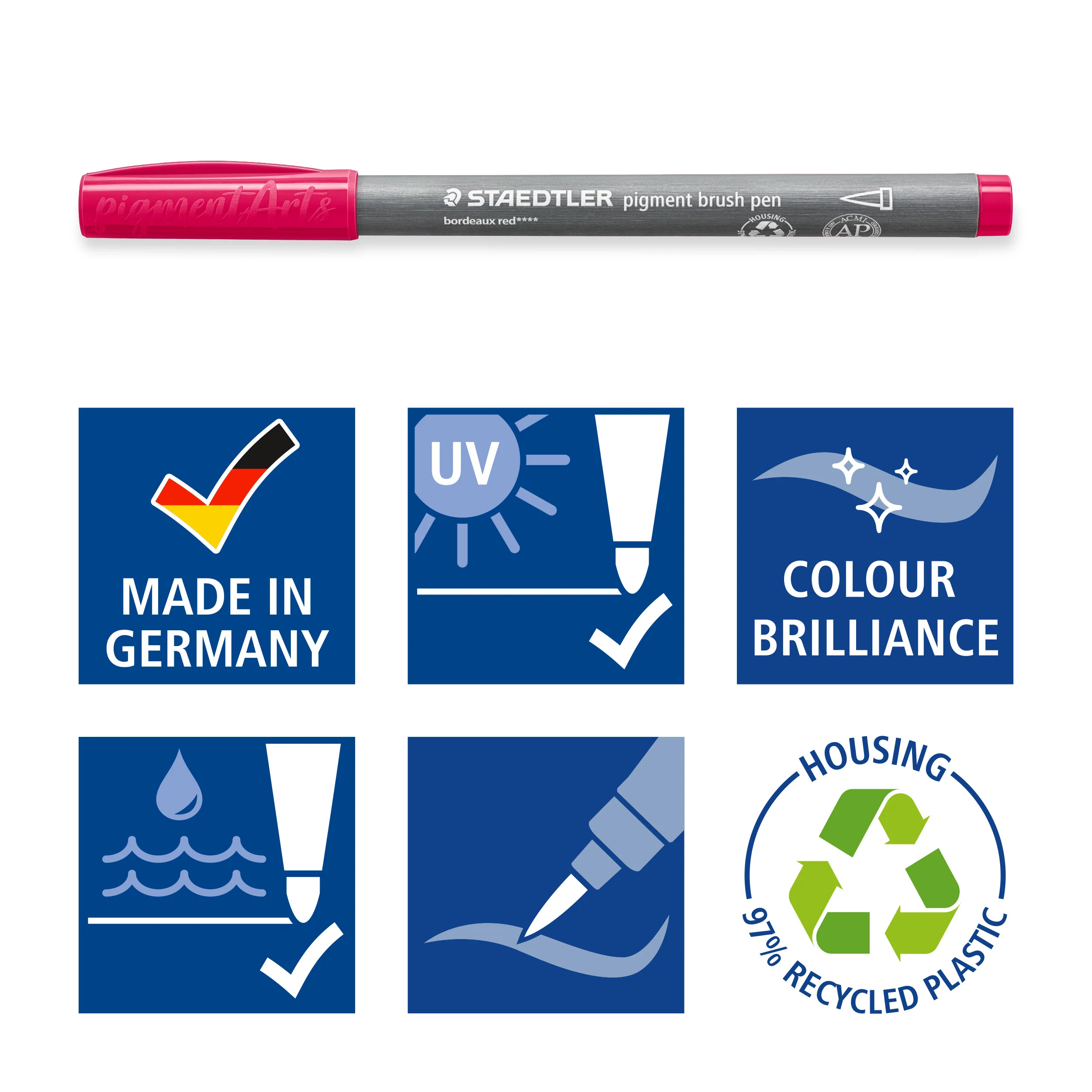 Pigment brush 371 - Etui carton 12 feutres pointe pinceau couleurs basiques assorties - Encre Multi Ink intense - Image 2
