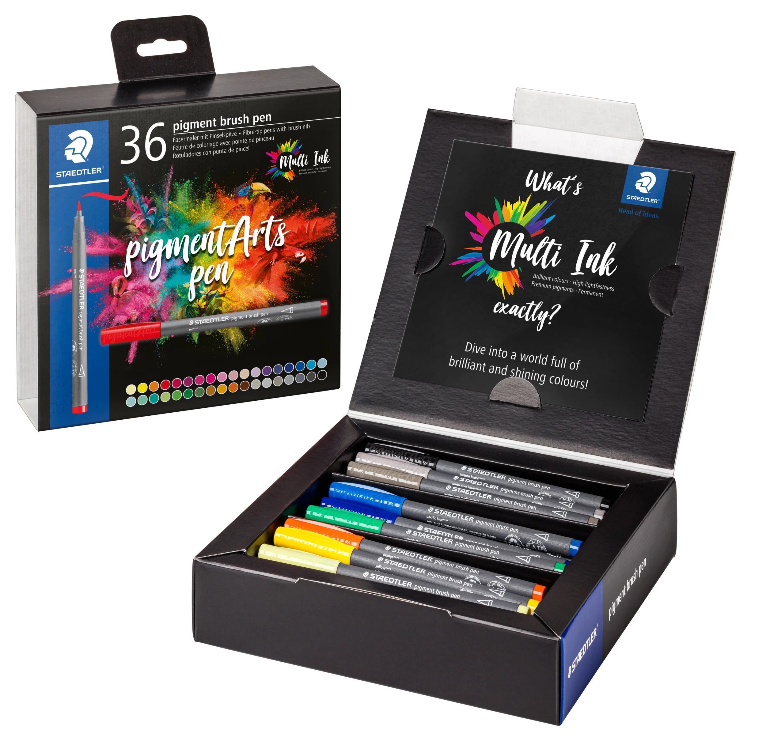 Pigment brush 371 - Etui carton 36 feutres pointe pinceau couleurs assorties - Encre Multi Ink intense - Image 2