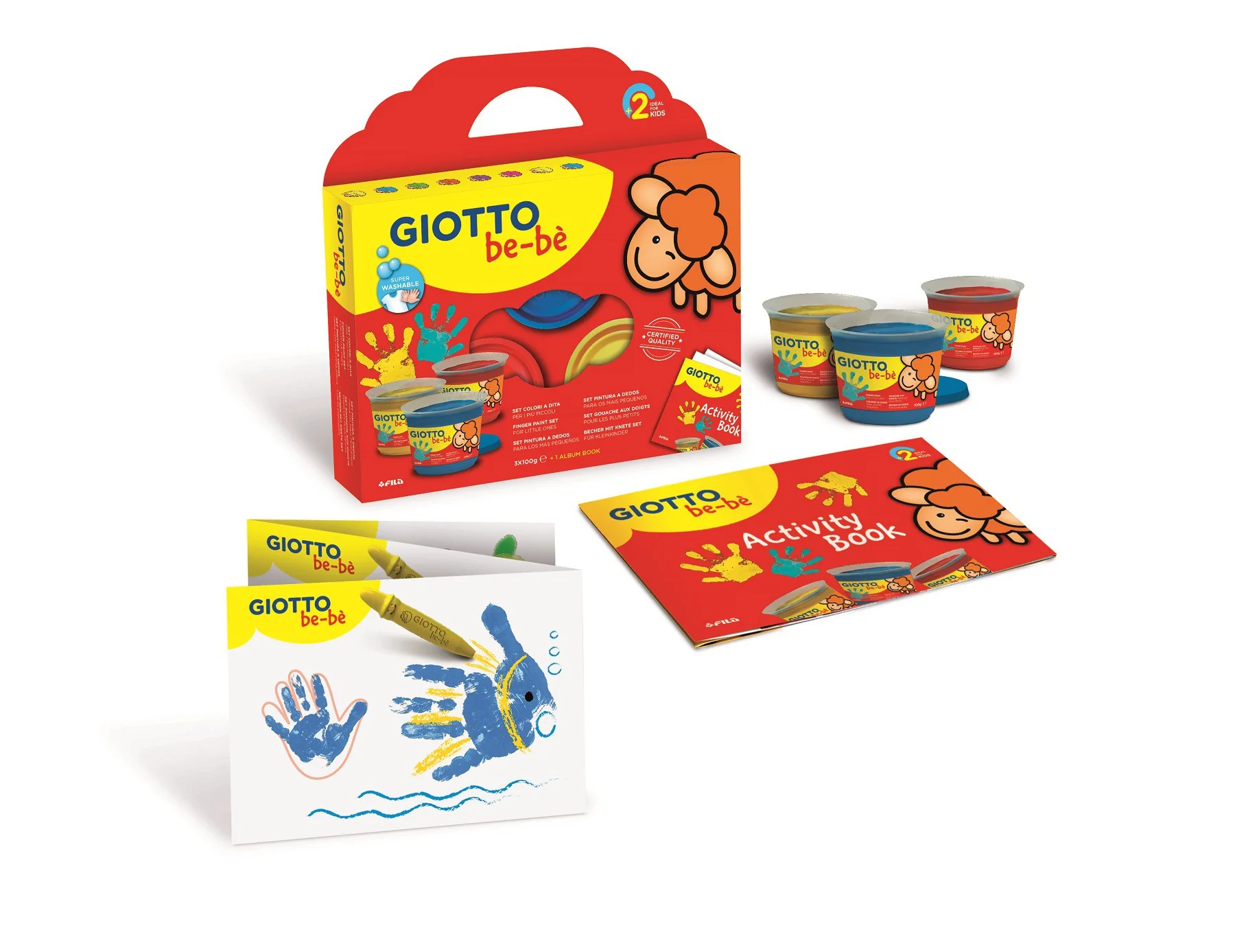Giotto Bé-Bé gouache au doigt 3 x 100 ml + Accessoires