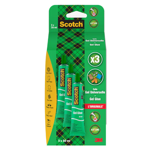 Lot 3 tubes de colle Scotch® - Gel - Transparente - 3M