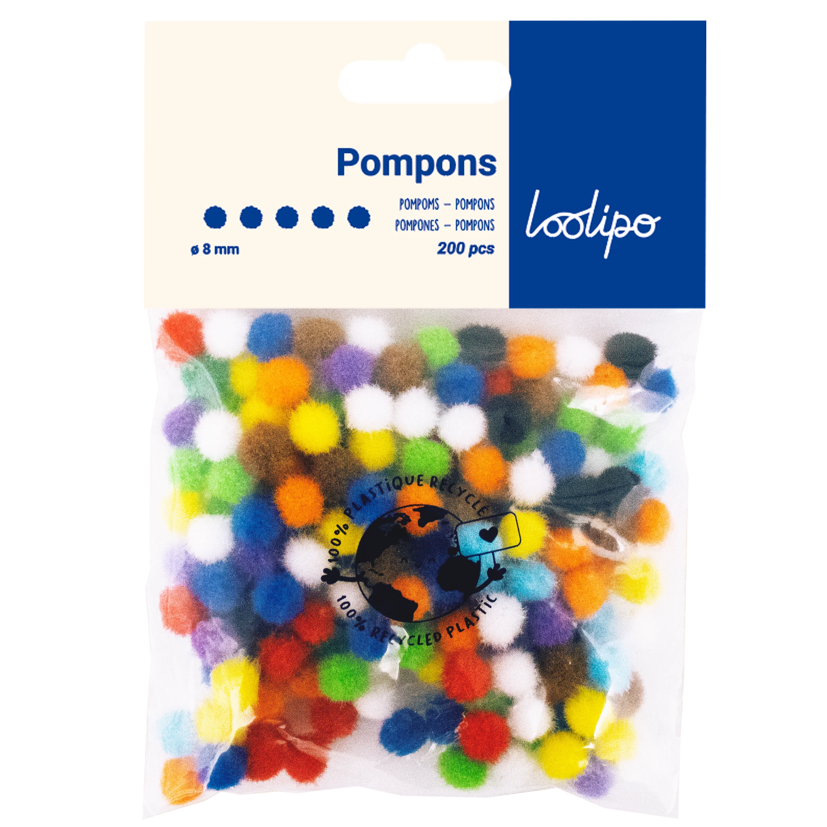 Lot de 200 mini pompons multicolores 0,8cm
