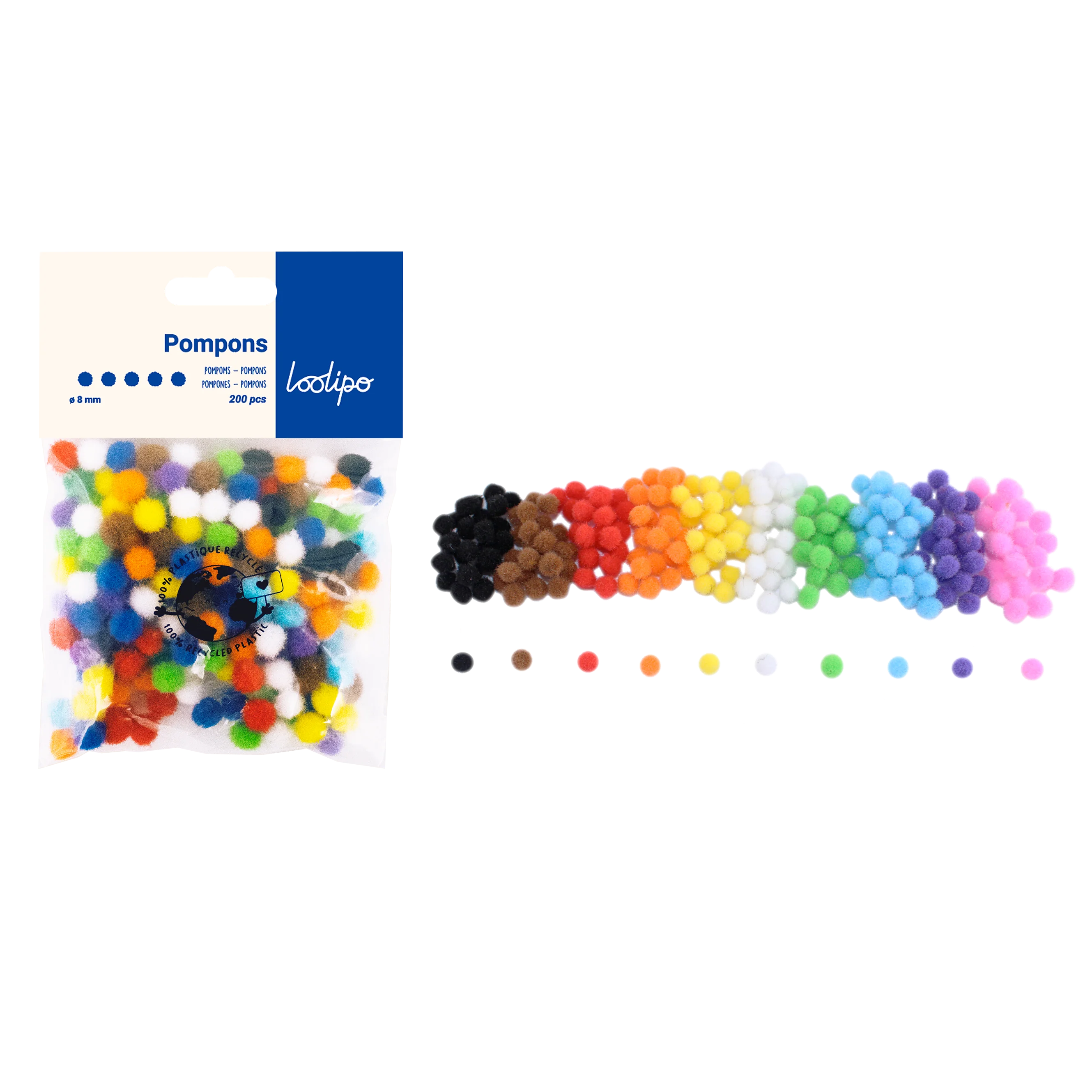 Lot de 200 mini pompons multicolores 0,8cm - Image 2