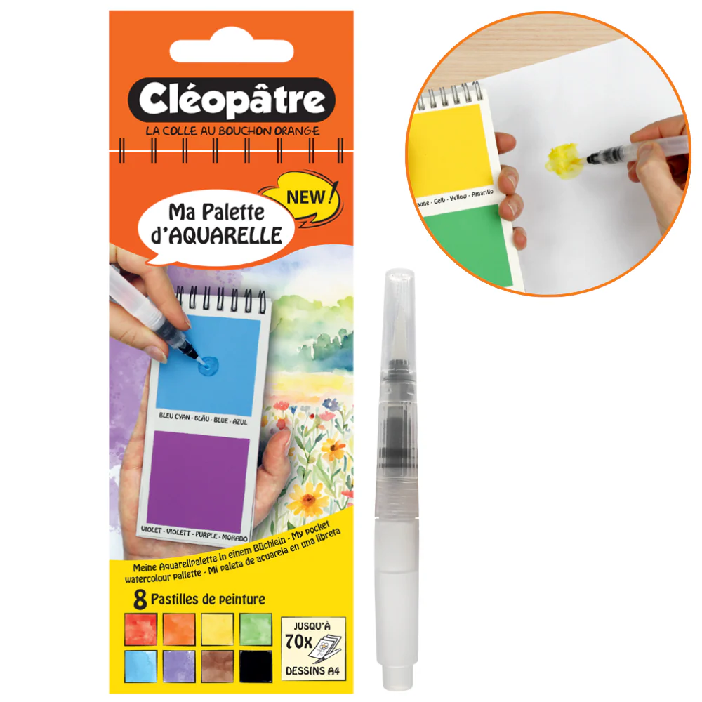 Ma Palette d'Aquarelle en livret : 8 pastilles de peinture + 1 pinceau à réservoir d'eau - Image 5