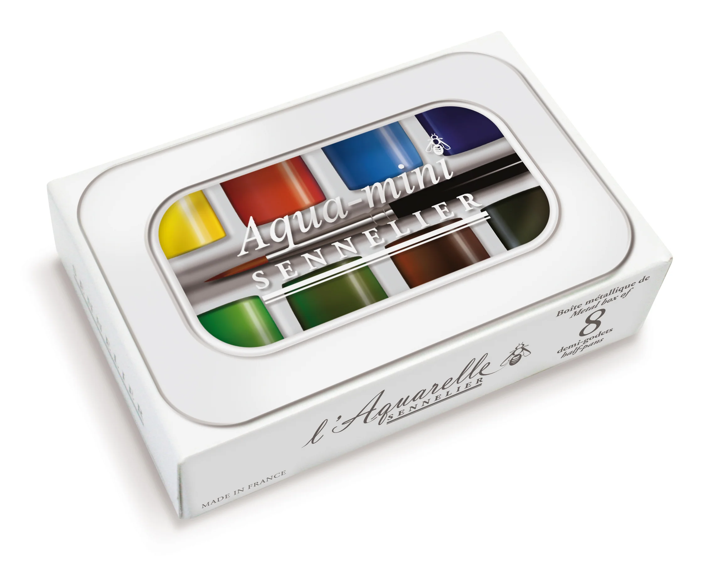 Mini boîte métal 8 1/2 godets Aquarelle Extra-fine Sennelier + pinceau