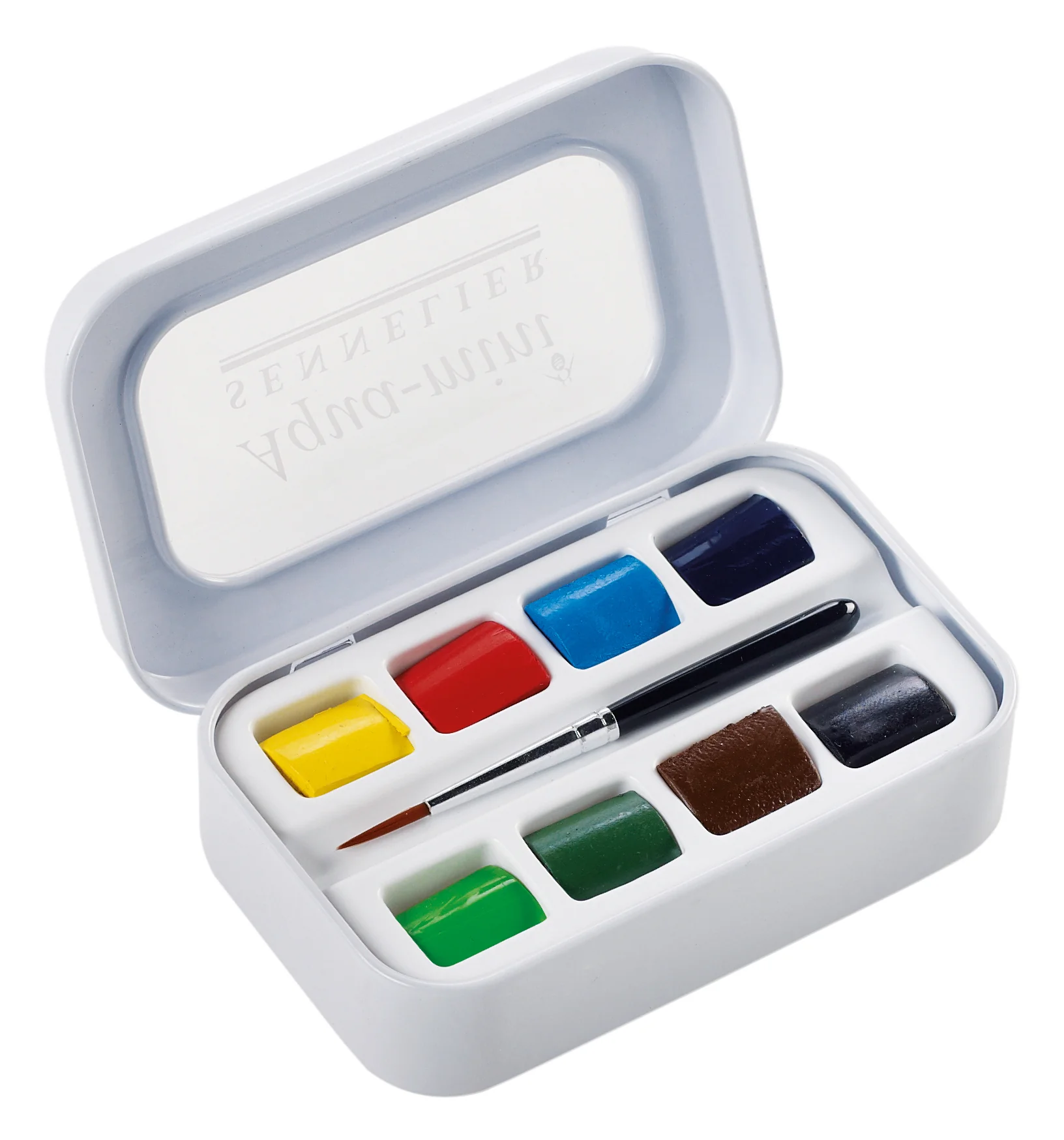 Mini boîte métal 8 1/2 godets Aquarelle Extra-fine Sennelier + pinceau - Image 2