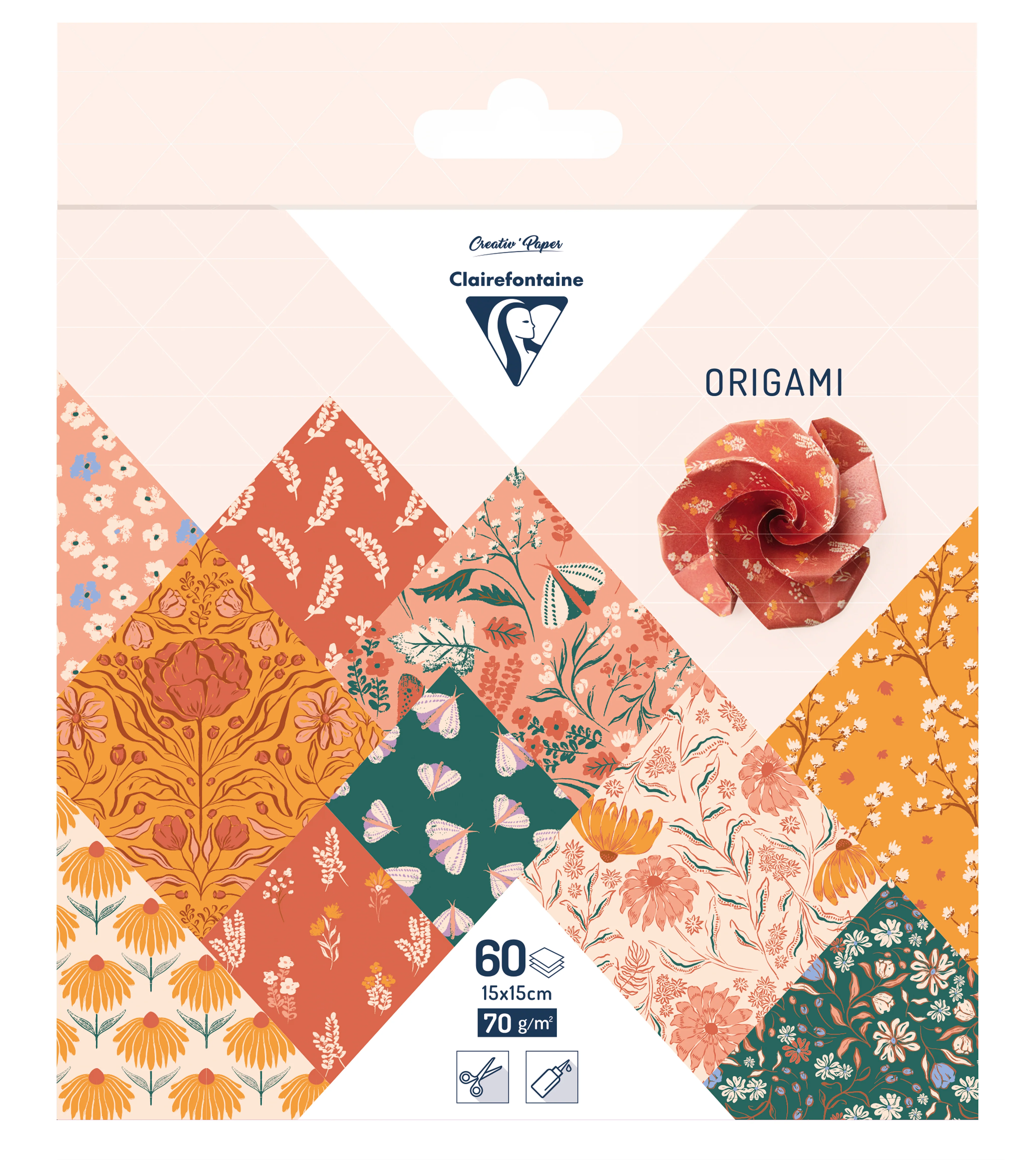 ORIGAMI, Pochette de 60 feuilles 15x15cm 70g, Boho Floral