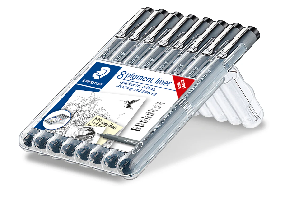 Pack feutres Pigment-Liner 5 + 3 gratuits 0,05/0,1/0,2/0,3/0,4/0,5/0,7/1 - Staedtler - Image 2