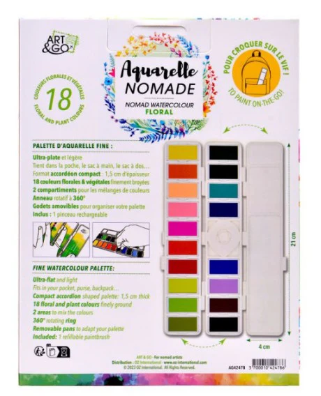 Palette aquarelle 18 godets pliable couleurs florales Art & Go - Image 3
