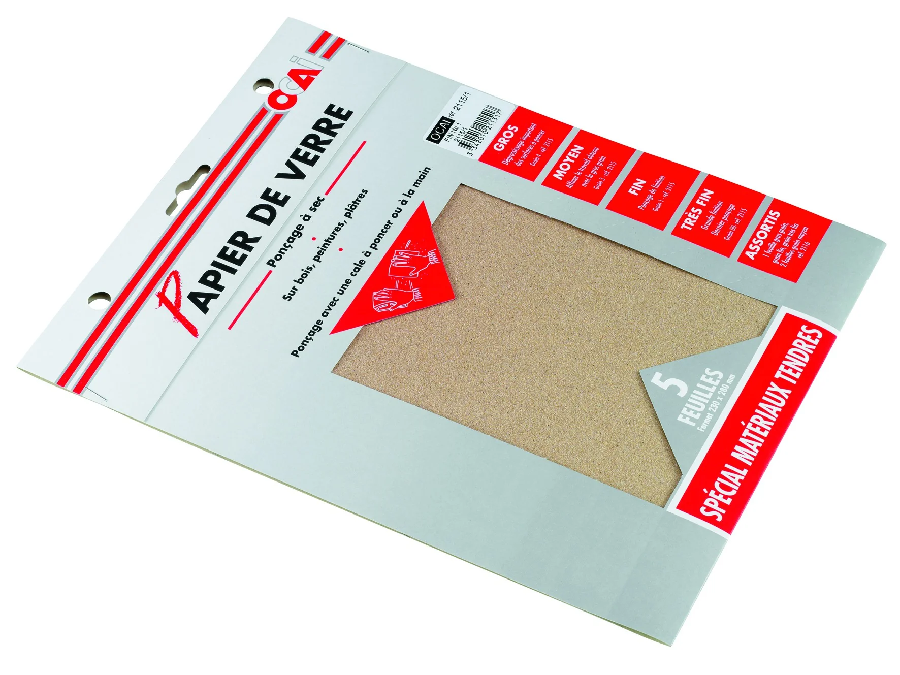 Papier de verre, pochette de 5 feuilles