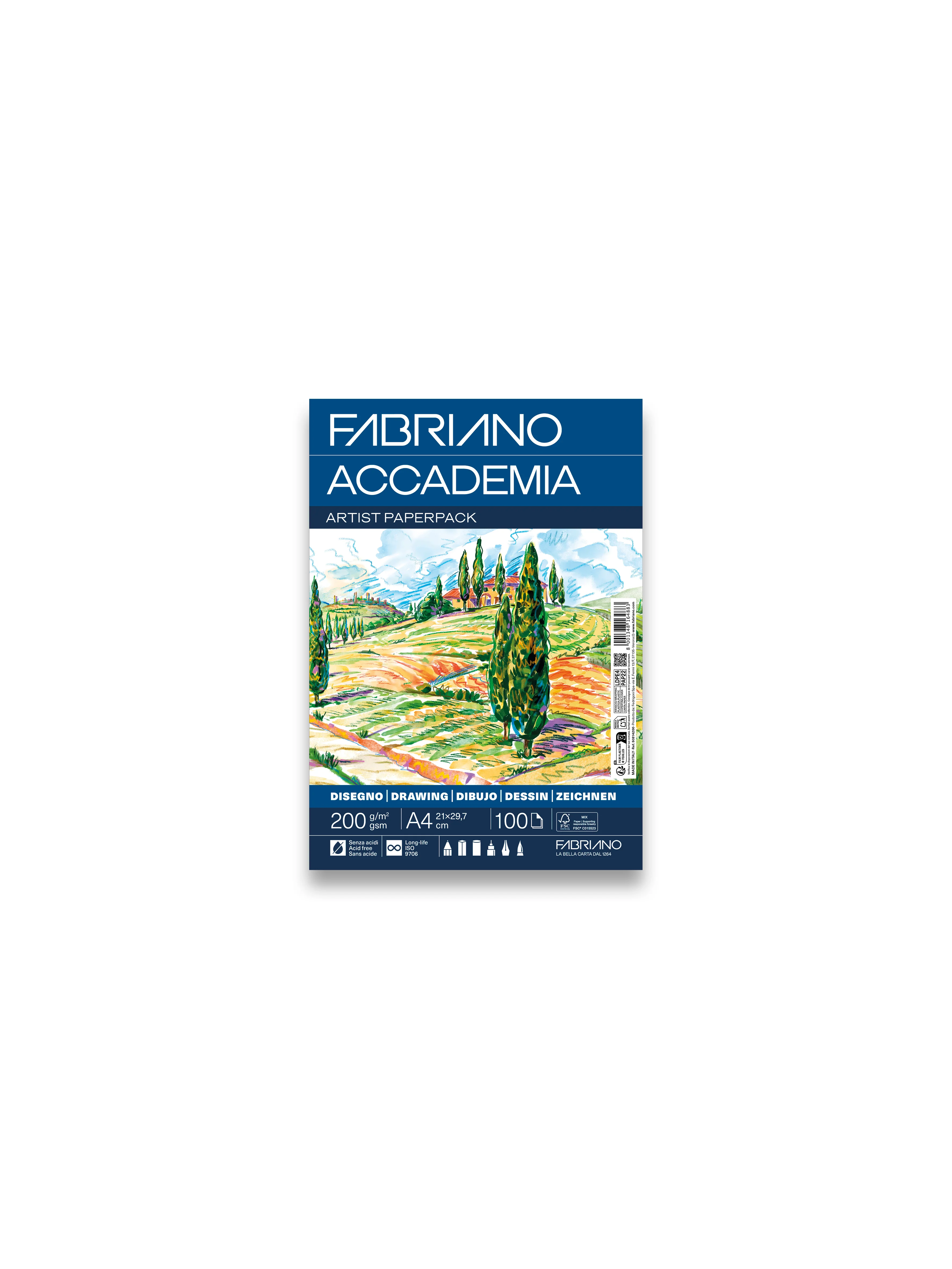 Papier dessin Accademia 200g/m² - 100 feuilles format A4 - Fabriano